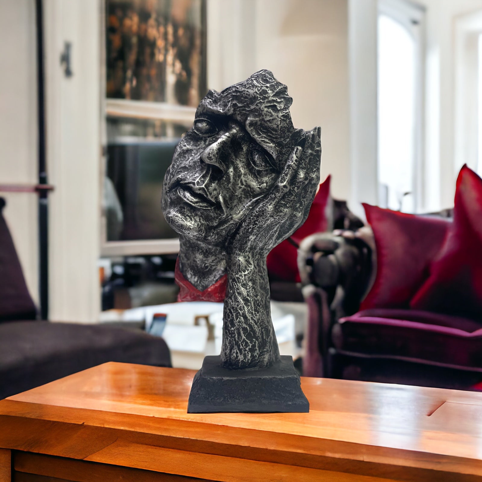 Abstract The Thinker Statue Face and Hand Statue for Home Decor H- 34 cm