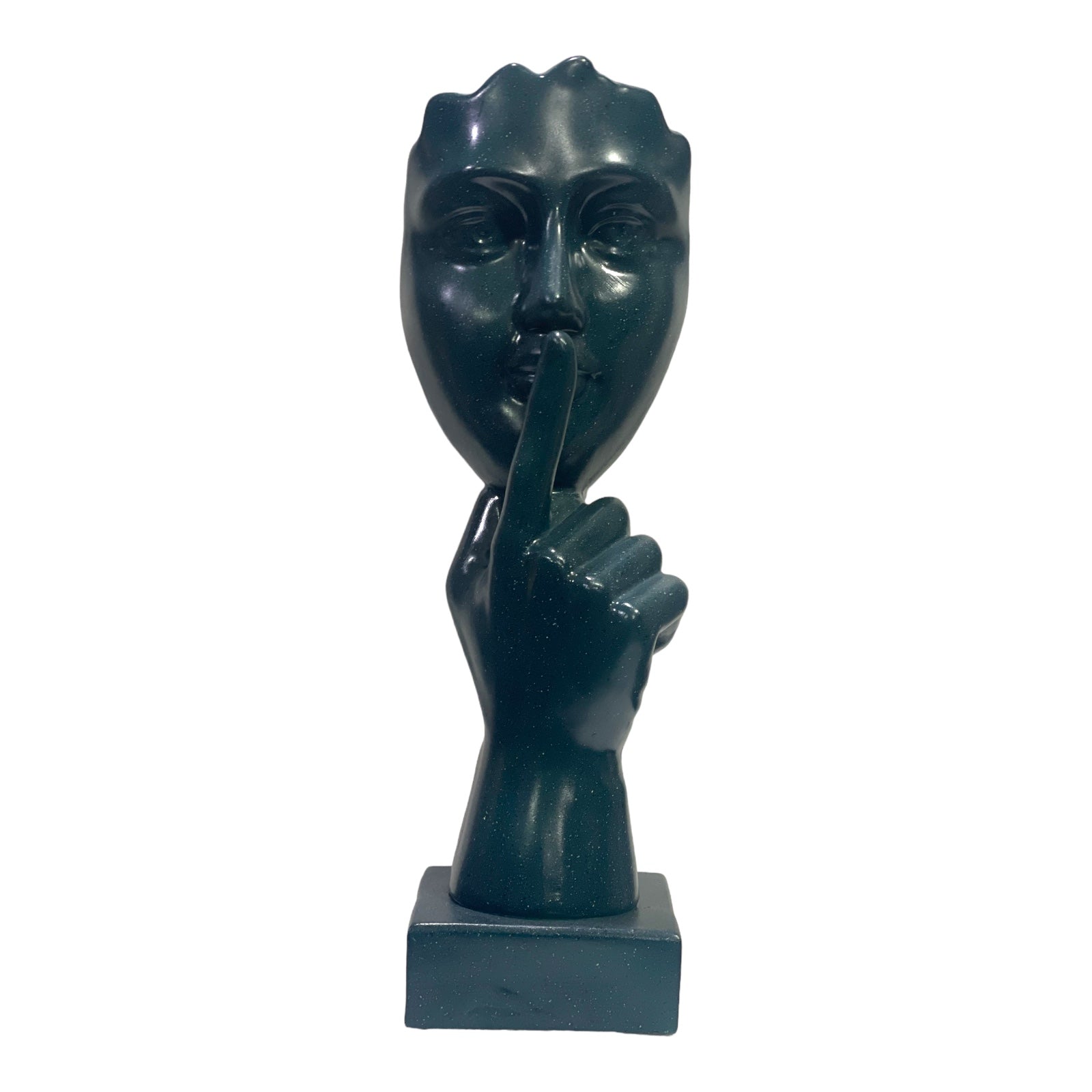 Abstract Instructing Silence Finger on Woman Face Statue Table Ascent H 35 cm