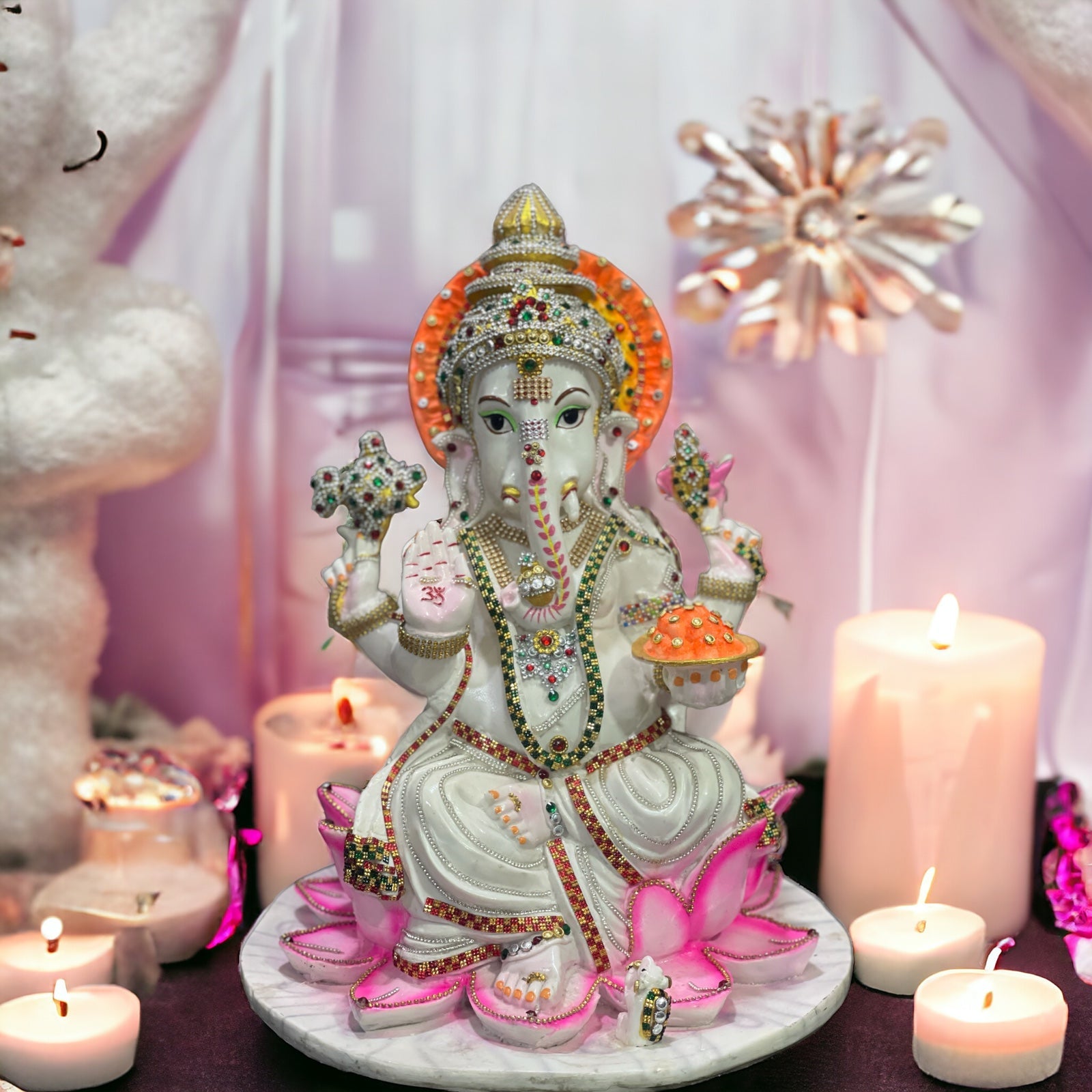 Kamal Ganesha White Marble Look Ganesha Idol decorative Zaircon, Murti H – 47.5 cm