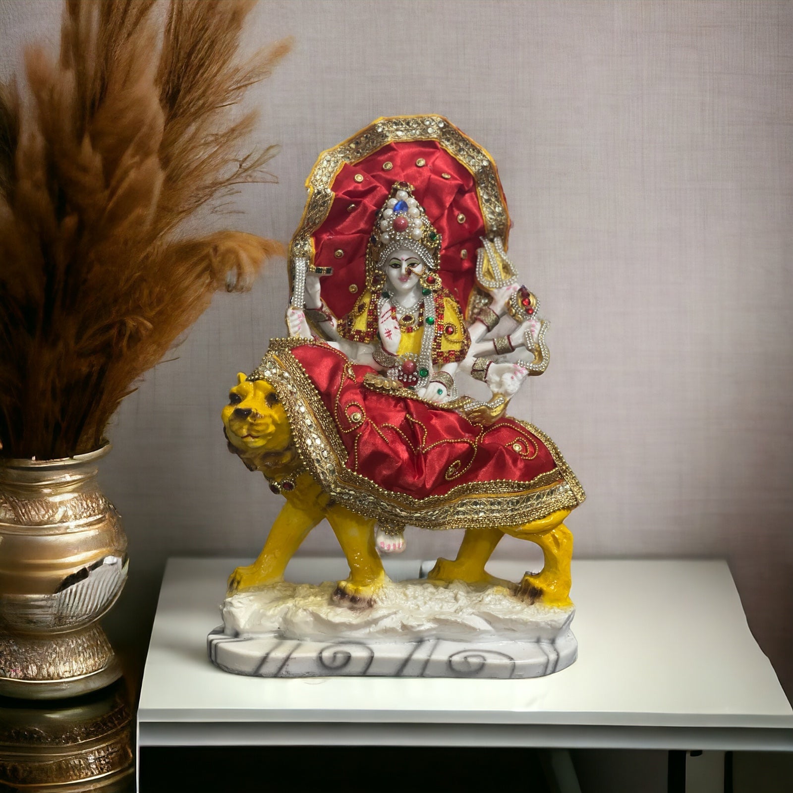Maa Sherawali Jagdambe Durga Ji Mata Ji Costume Idol Marble Look Murti H 31 cm
