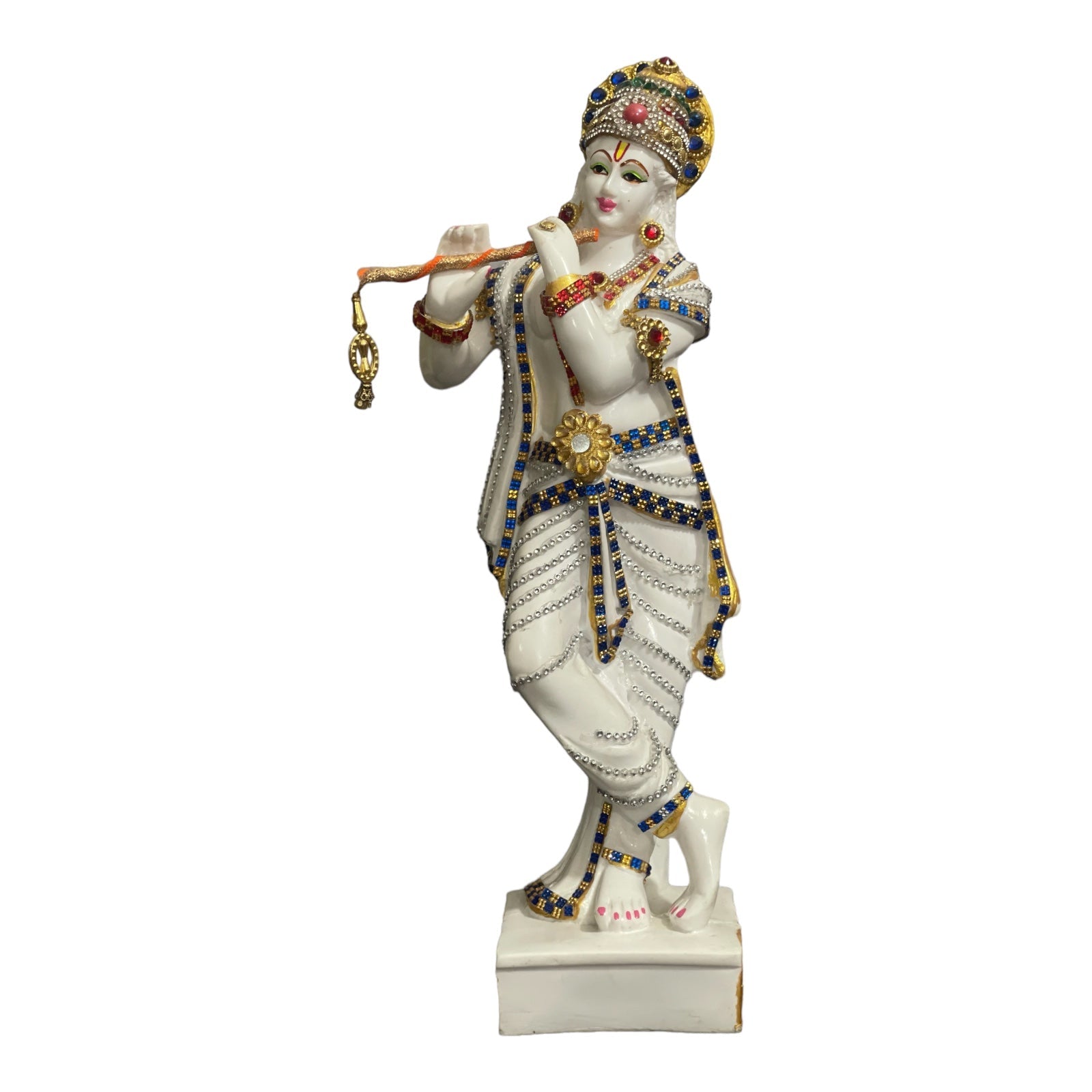 Standing Krishan Decorative Idol Marble Murti Statue Height- 38 Cm