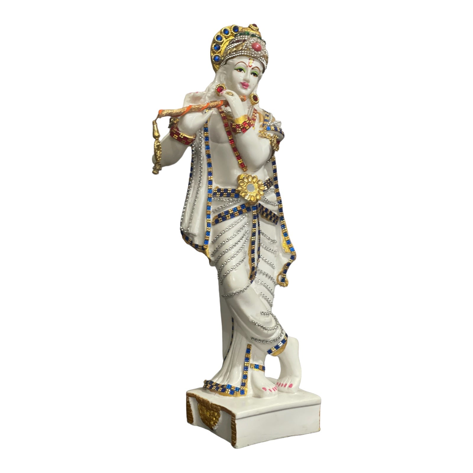 Standing Krishan Decorative Idol Marble Murti Statue Height- 38 Cm