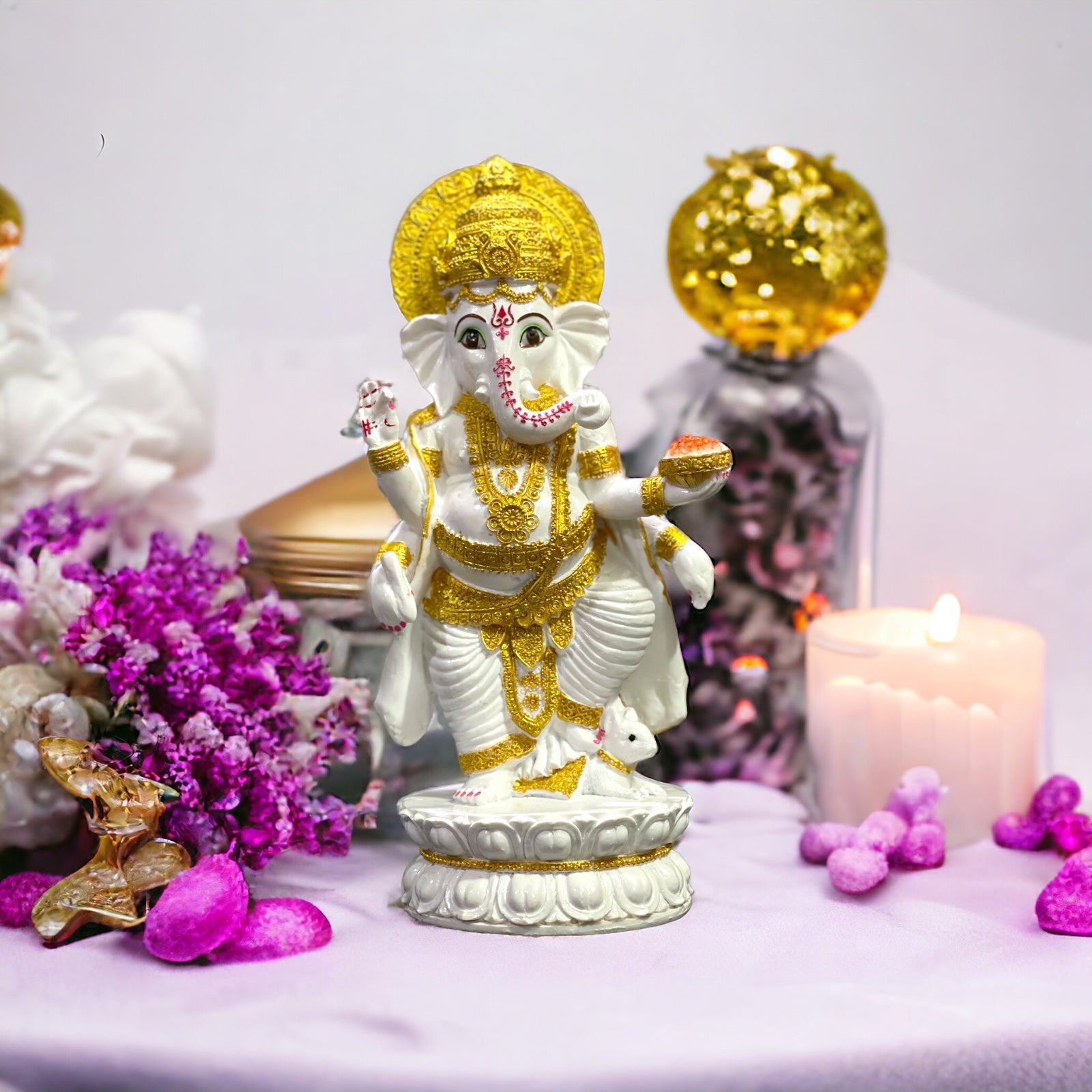 Lord Ganesh Standing on Kamal Idol, H-26.5 cm