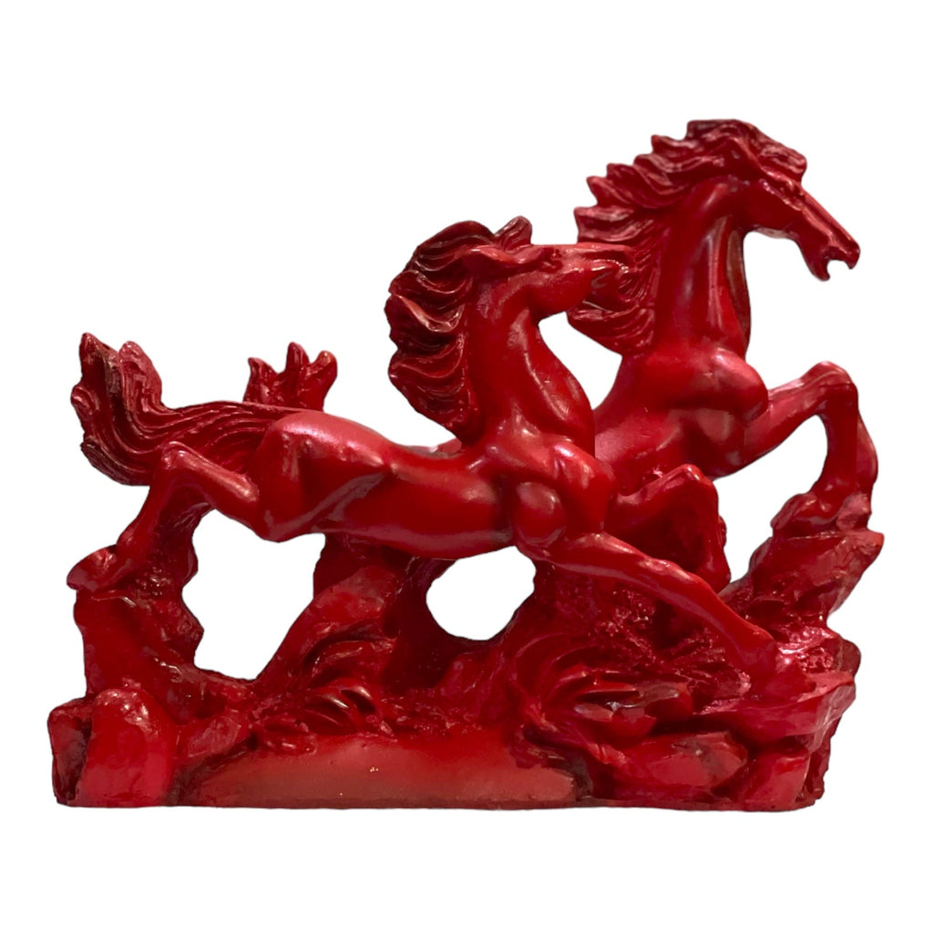 Two Red/Cherry Running Horses for Feng Shui and Vastu for Positive Energy H- 16 cm