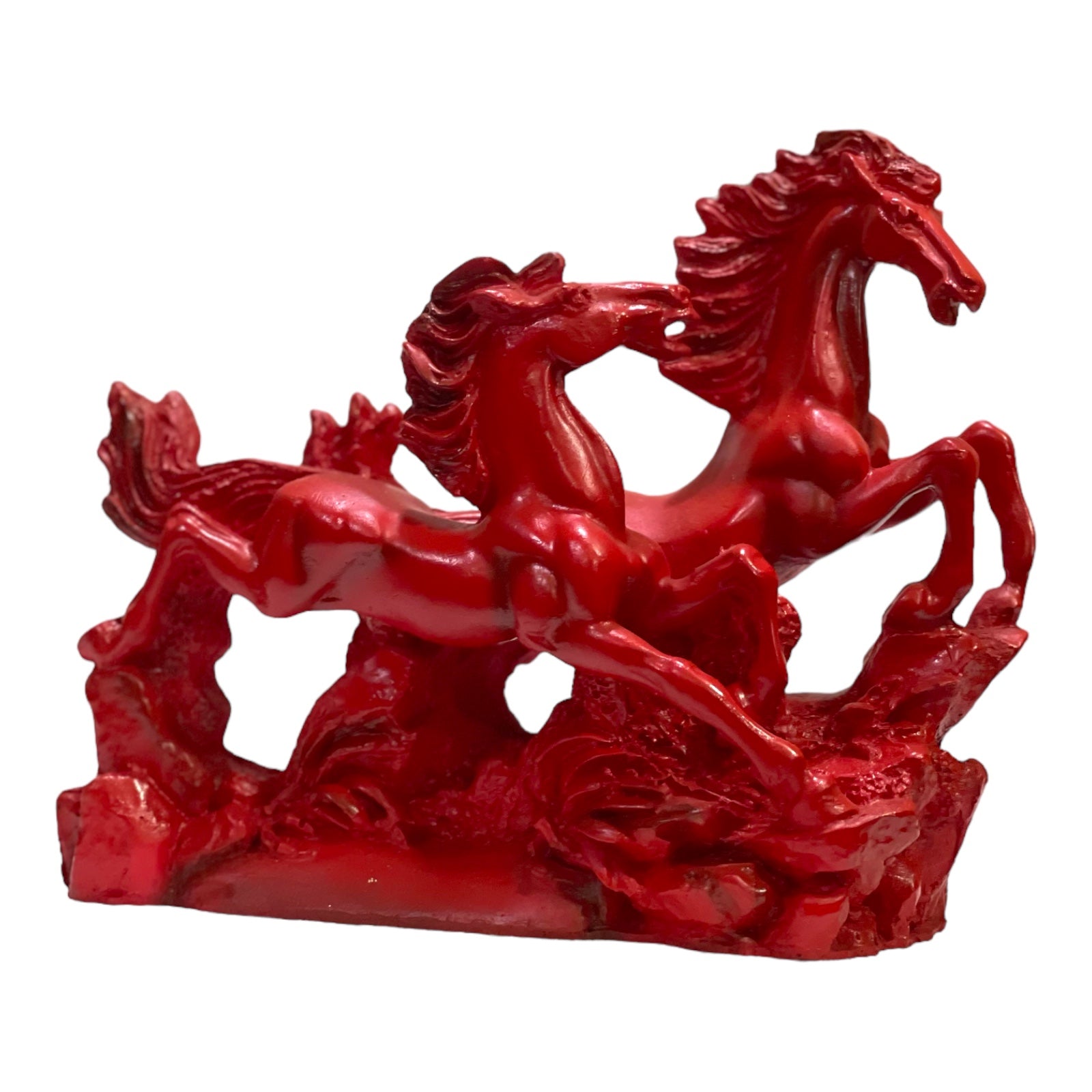 Two Red/Cherry Running Horses for Feng Shui and Vastu for Positive Energy H- 16 cm