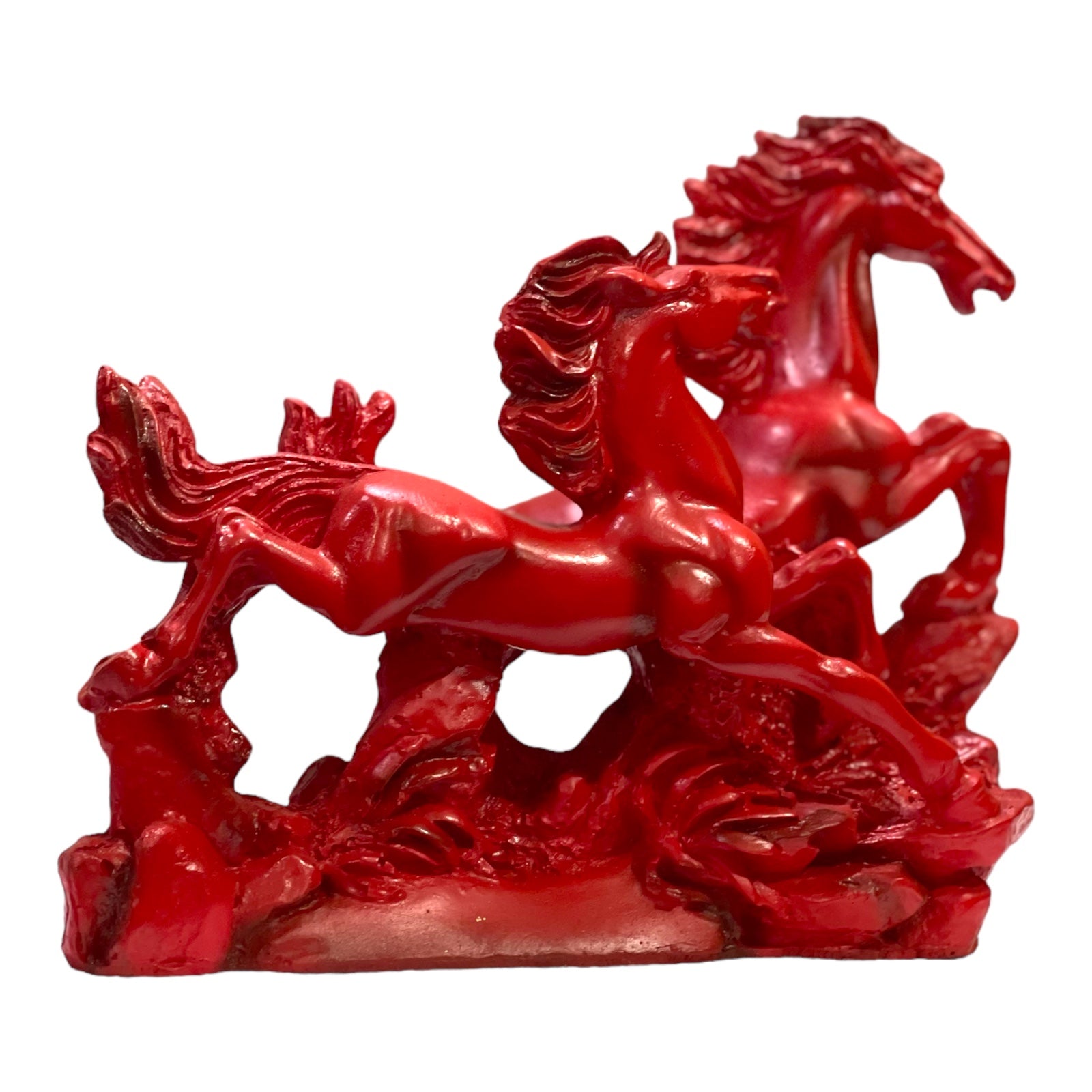 Two Red/Cherry Running Horses for Feng Shui and Vastu for Positive Energy H- 16 cm