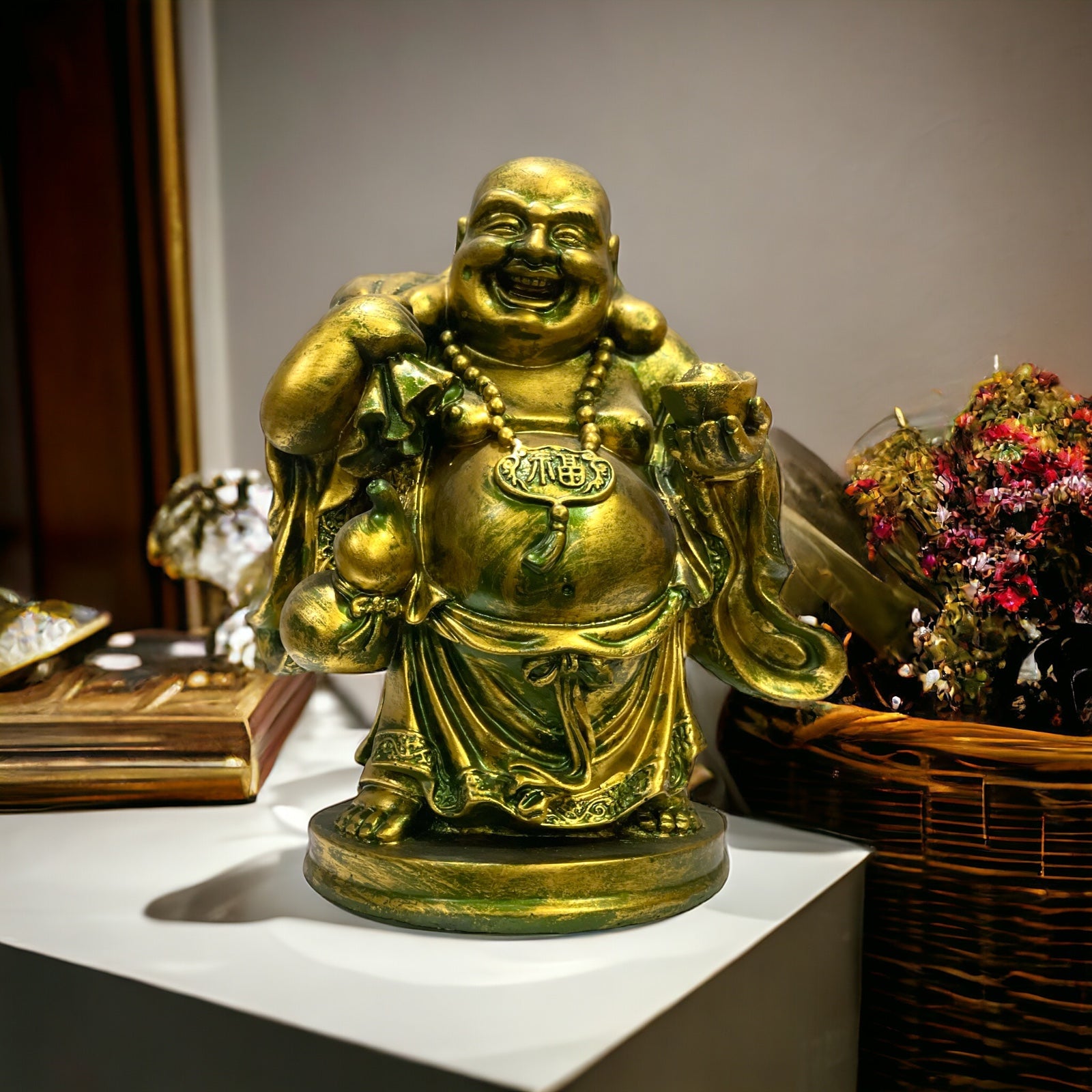 Laughing Buddha have Coin Pottly Statue Resin Figurine The Best Gift For Baby Shower H- 26 cm