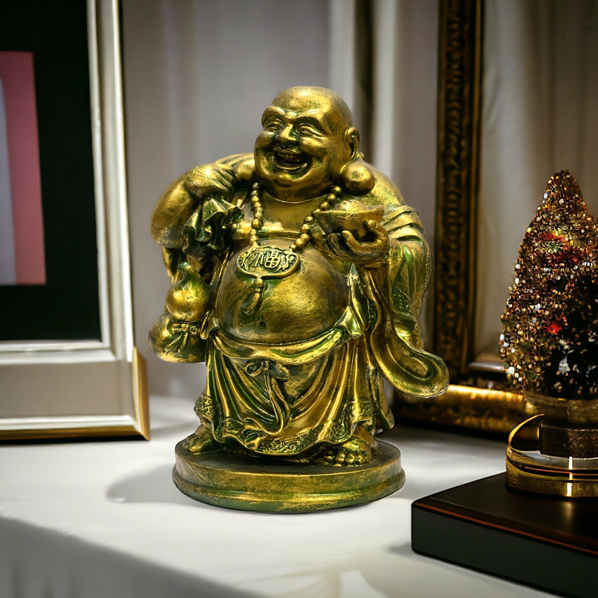 Laughing Buddha have Coin Pottly Statue Resin Figurine The Best Gift For Baby Shower H- 26 cm