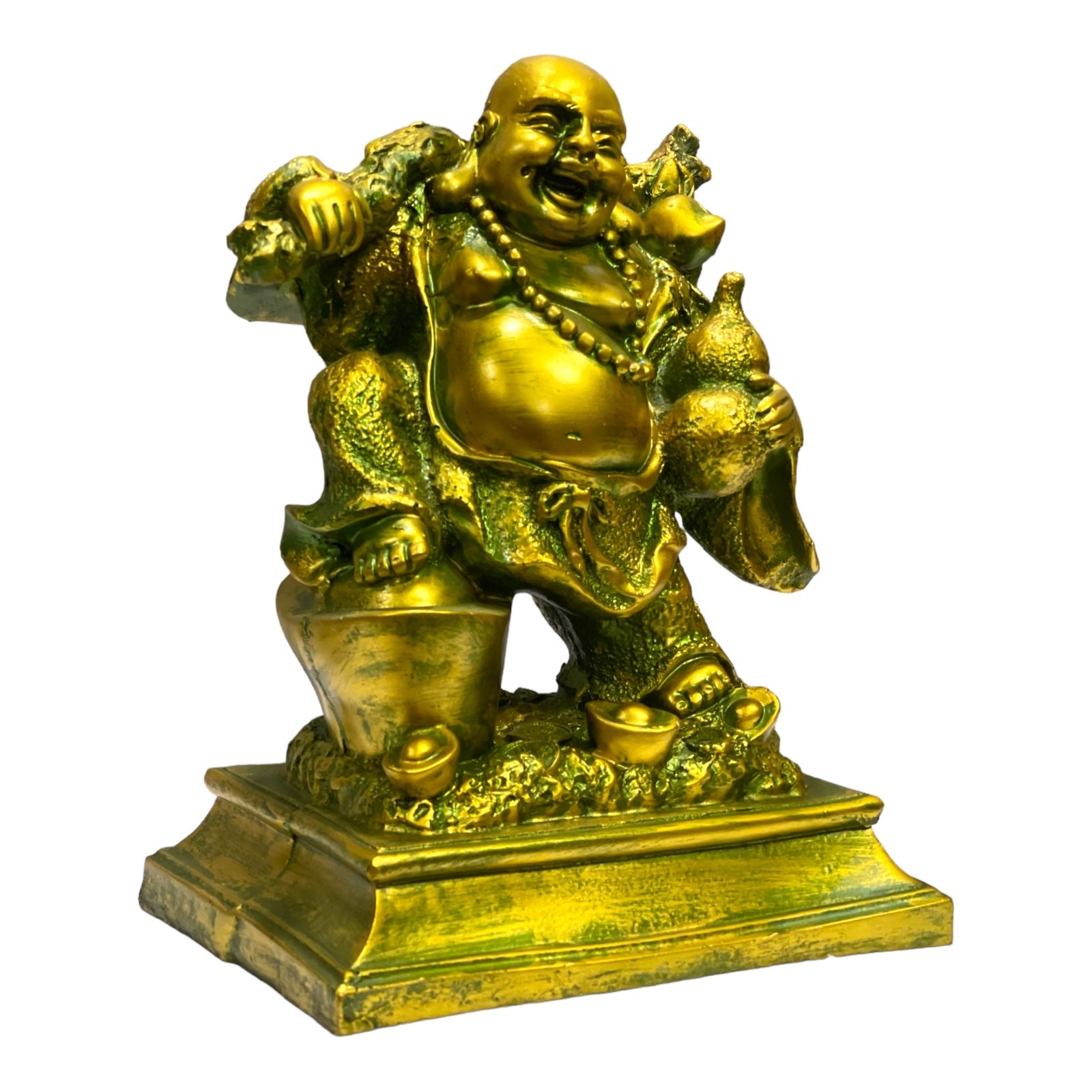 Laughing Buddha Standing on Coins with Bag for Wealth and Money H- 23 cm