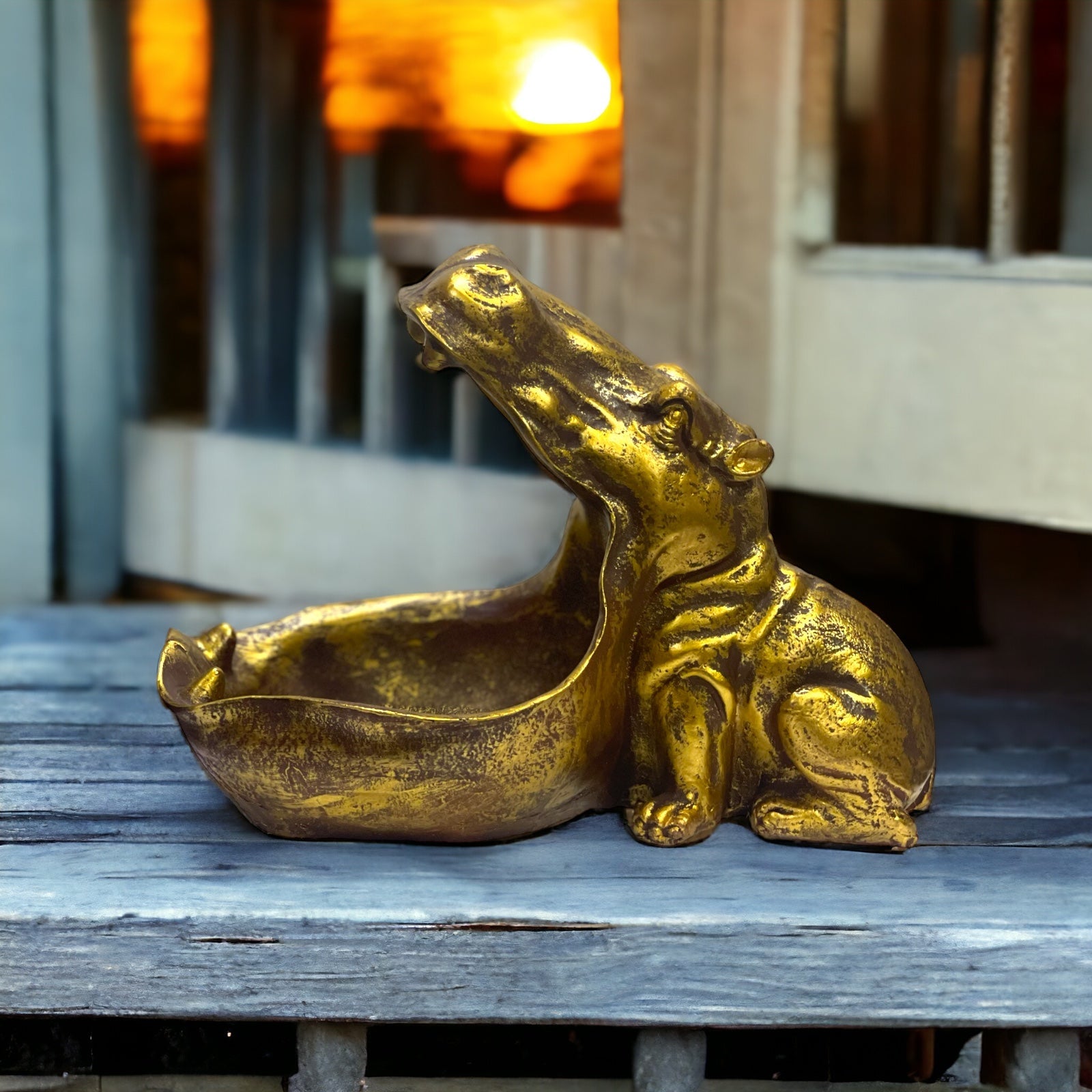A Hippo Resin Statue Sundries Storage Desk Decoration Accessories Ornament H 19 cm