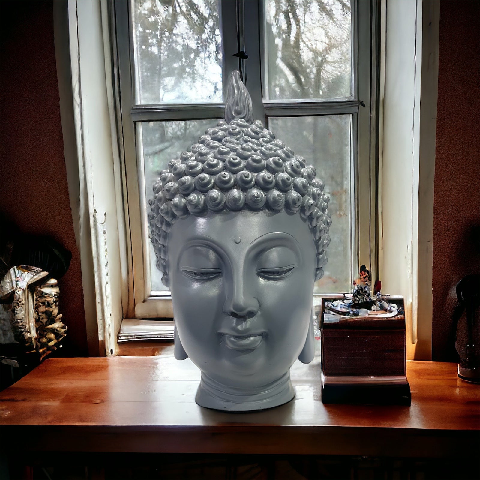 Resin Buddha Face Showpiece for Home Room Office Desk H 22 cm