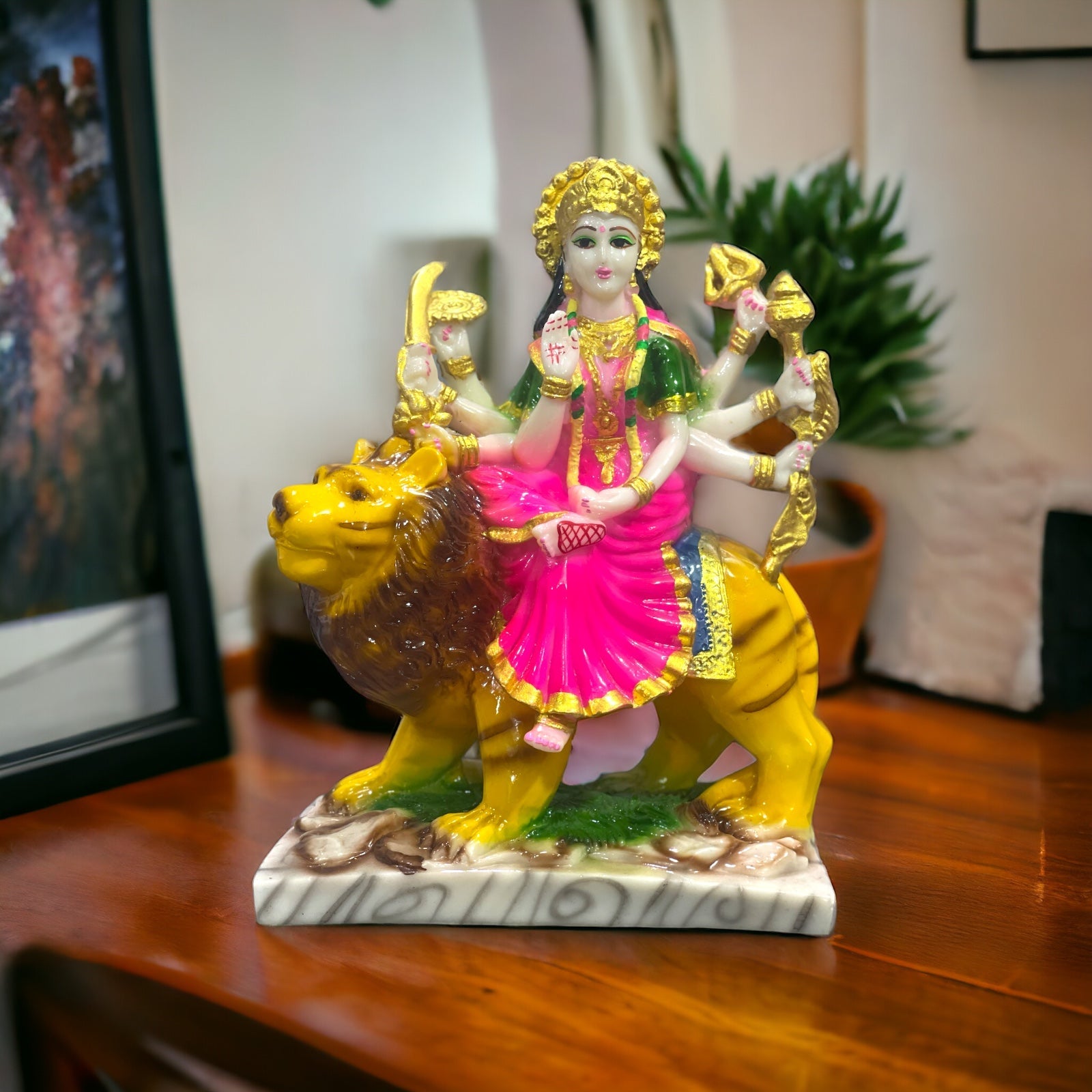 cutNcurve Maa Sherawali Marble Idol Durga Ji,H-27 cm