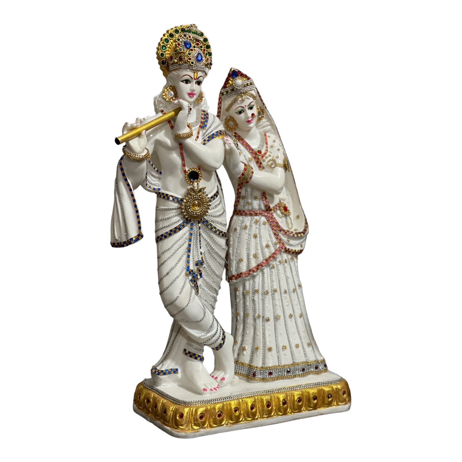 Handcrafted Radha Krishan Marble Look Beautiful Decorative Idol  H 23.5 Inches For Home Office Decor