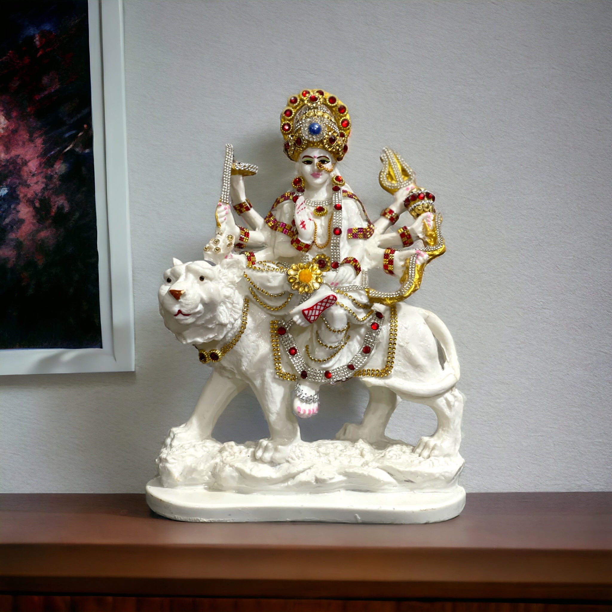 cutNcurve Ma Sherawali Jagdambe Durga Ji Mata Ji Idol Marble Look Murti H 31 cm
