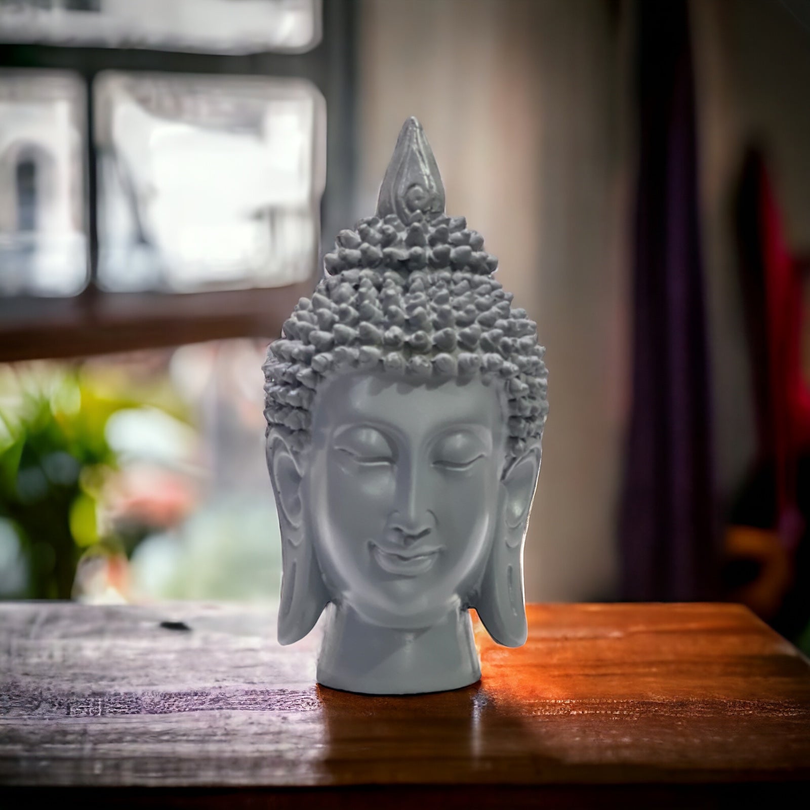 Buddha Head Statue for Home Decor Table Resin Idols  H 17.5 cm