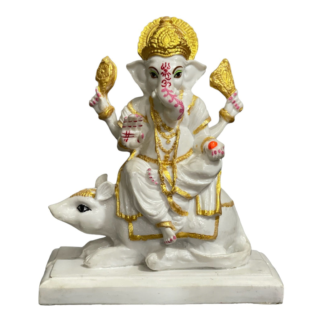 Lord Ganpati Sitting on Mushak Marble Statue Best Gift for Home H – 14 cm