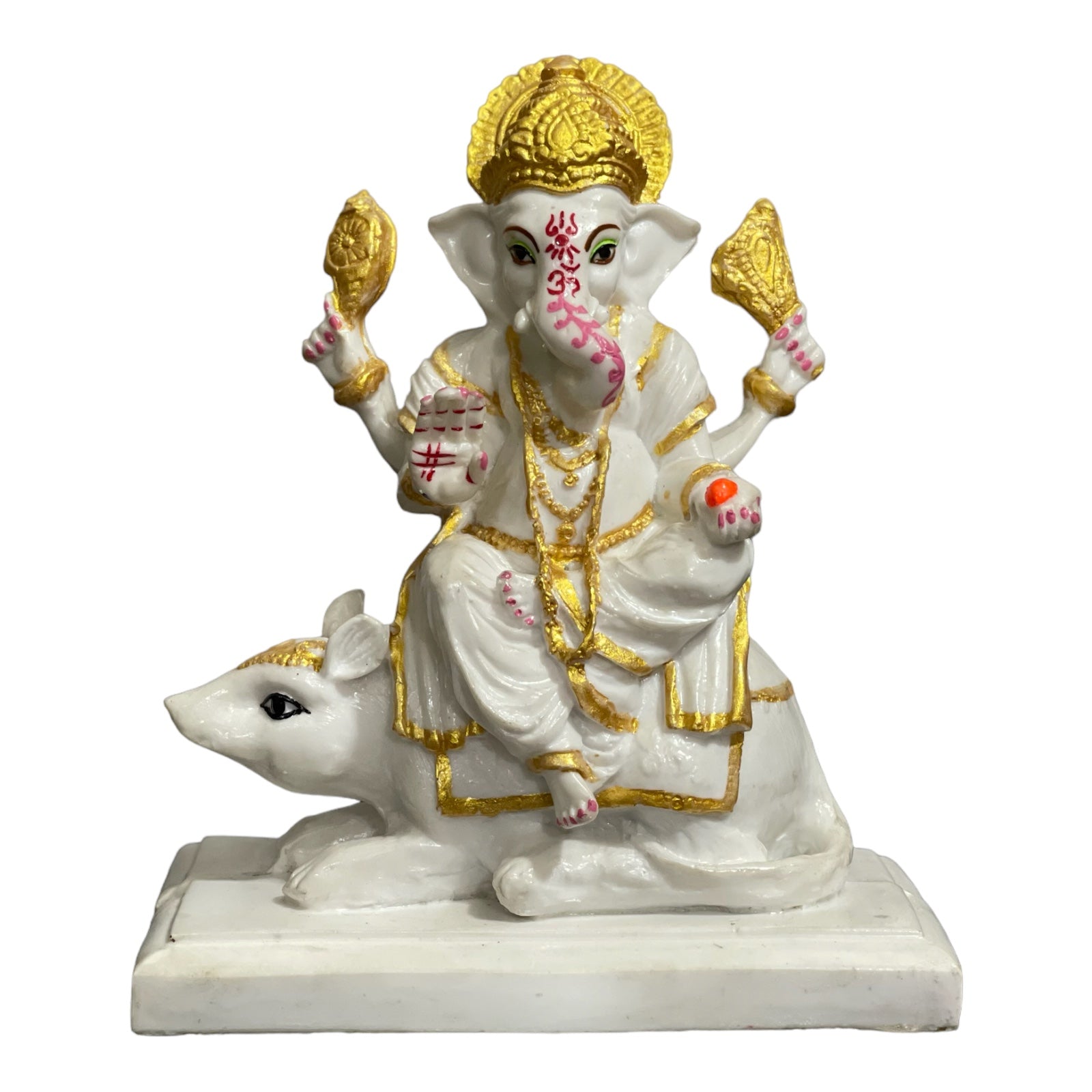 Lord Ganpati Sitting on Mushak Marble Statue Best Gift for Home H – 14 cm