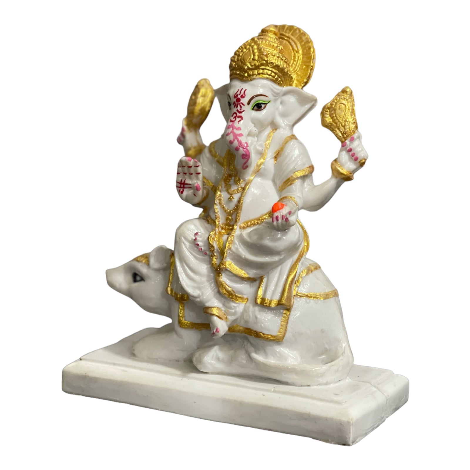 Lord Ganpati Sitting on Mushak Marble Statue Best Gift for Home H – 14 cm