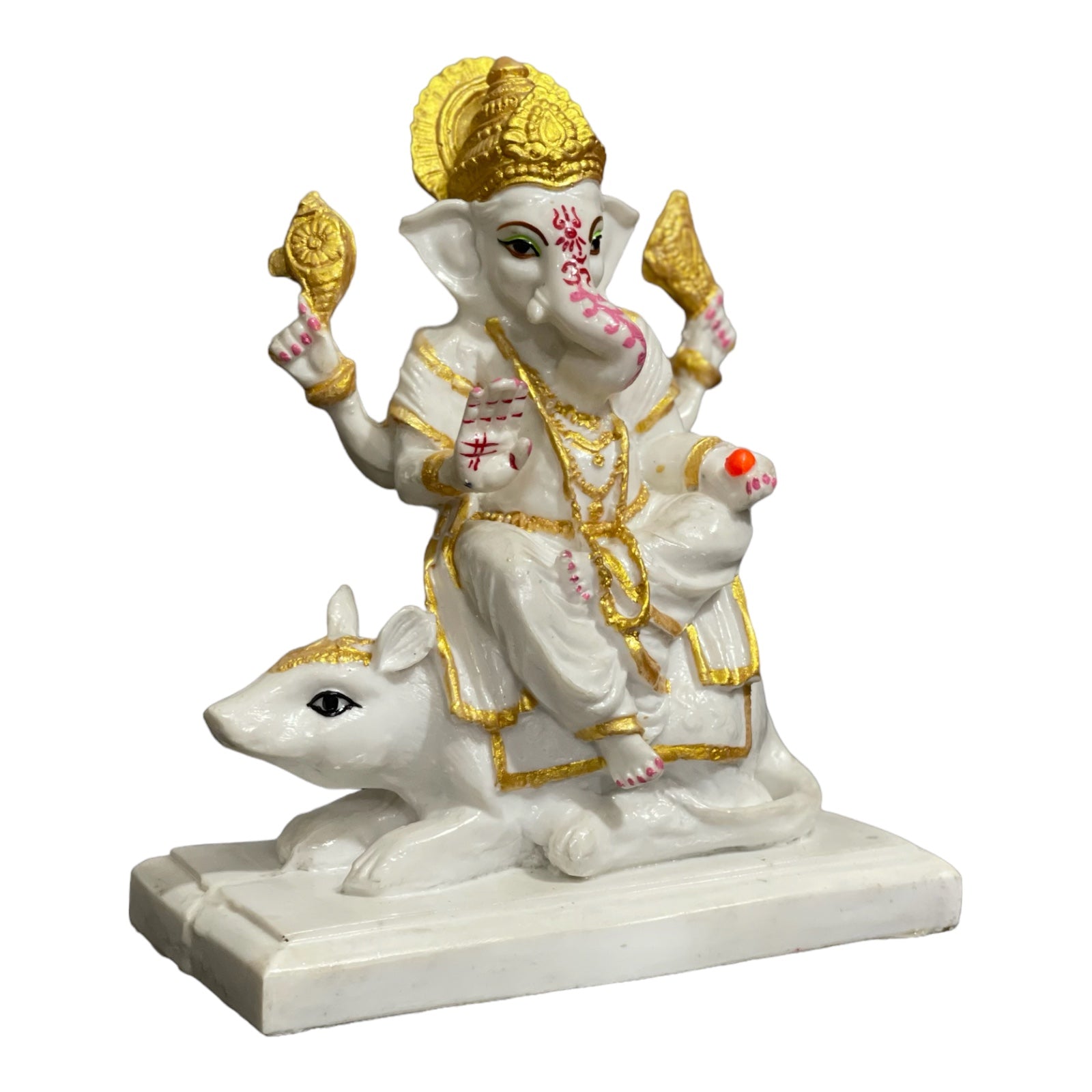 Lord Ganpati Sitting on Mushak Marble Statue Best Gift for Home H – 14 cm