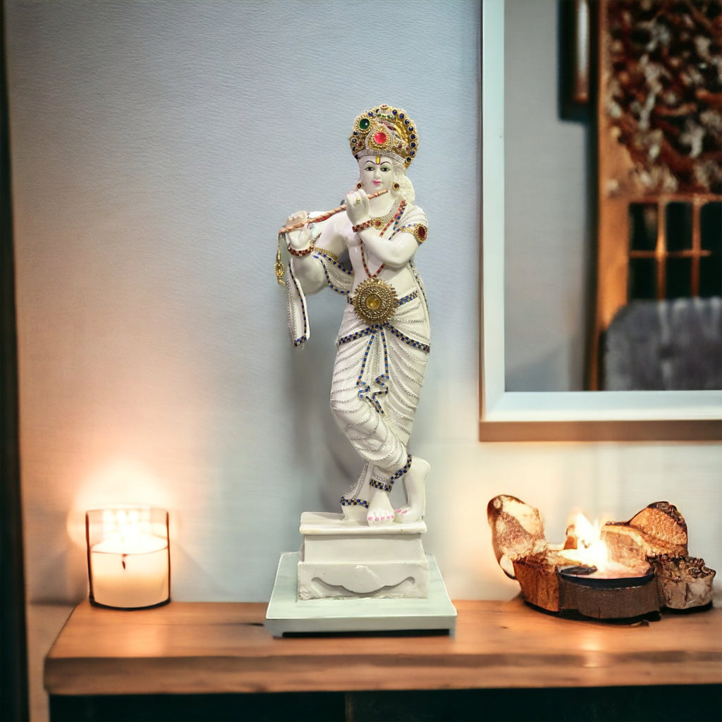 Standing Krishna with Bansuri Decorative Look Marble, Height-63 CM