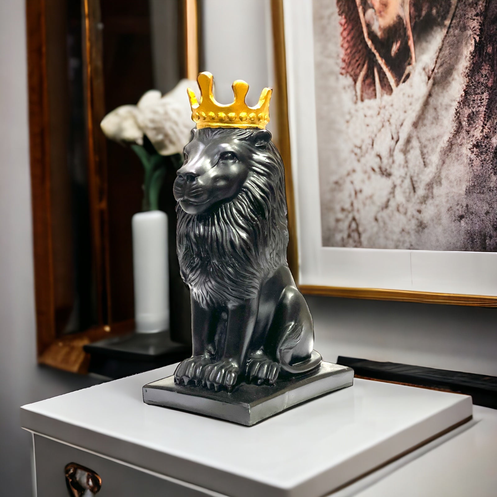 Lion With Crown Showpiece Table Decor , H-28 cm