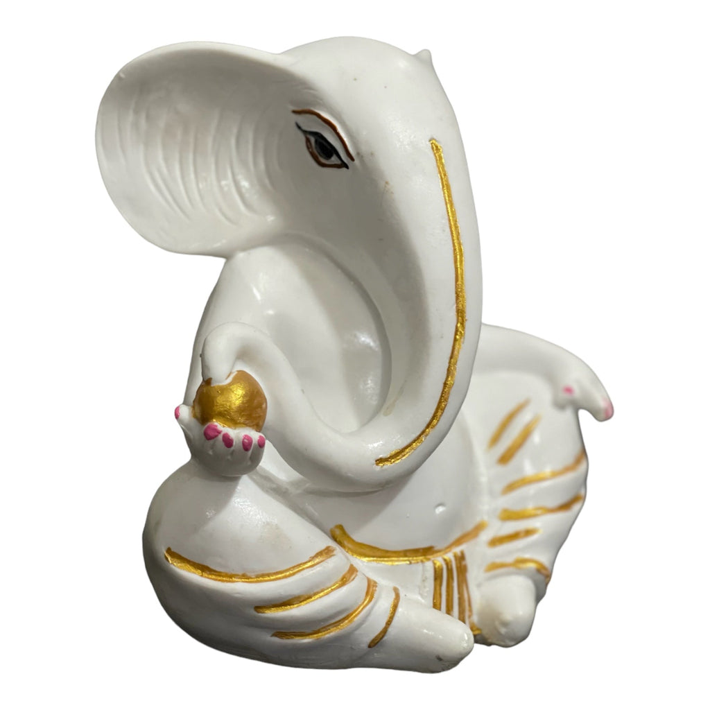 White Marble Ganpati Gajanan With Modak Statue Murti Figurine H – 14 cm
