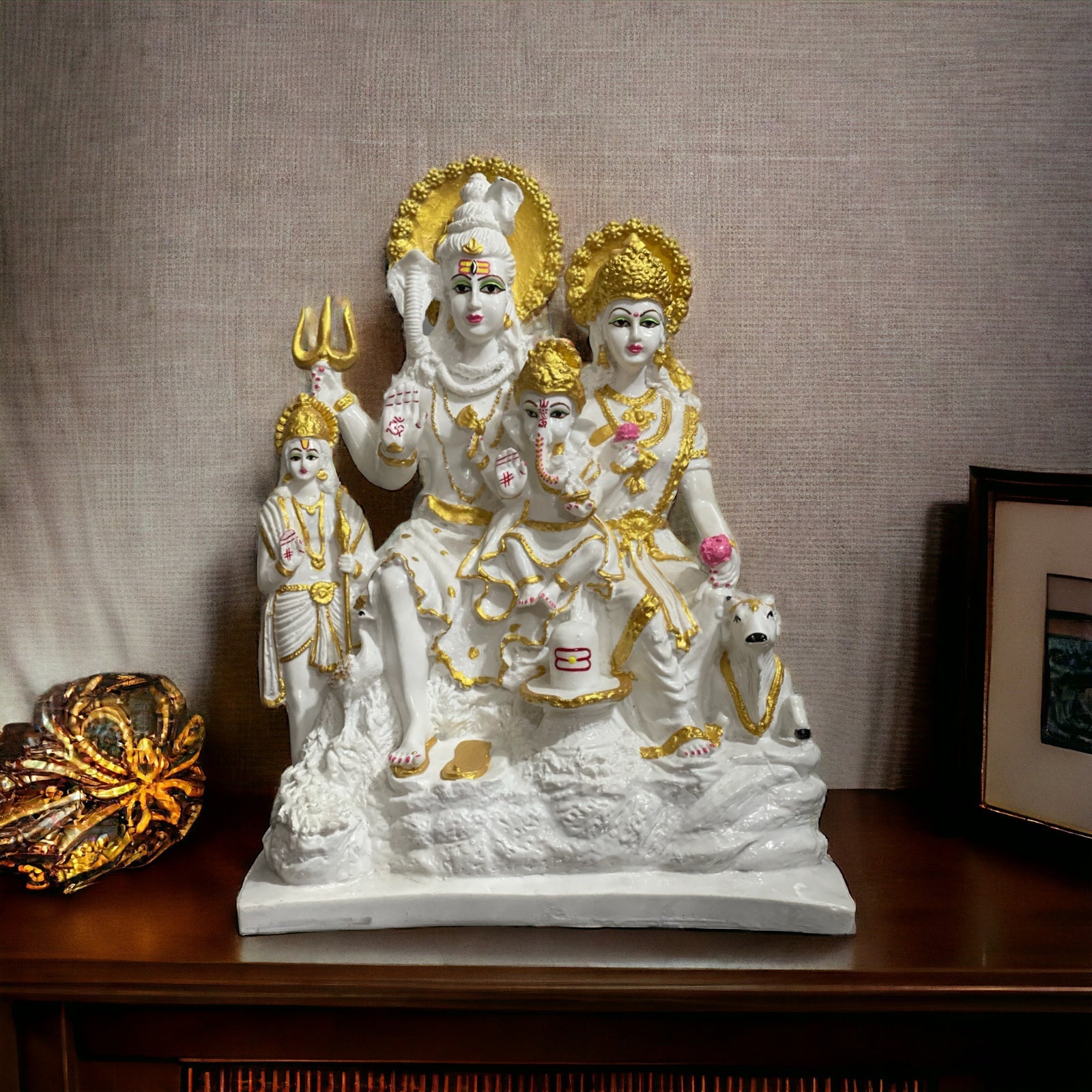 Lord Shiv Parvati Ganesh Kartikey Shiv Parivar Marble Look Shiv Parivar H 44 CM