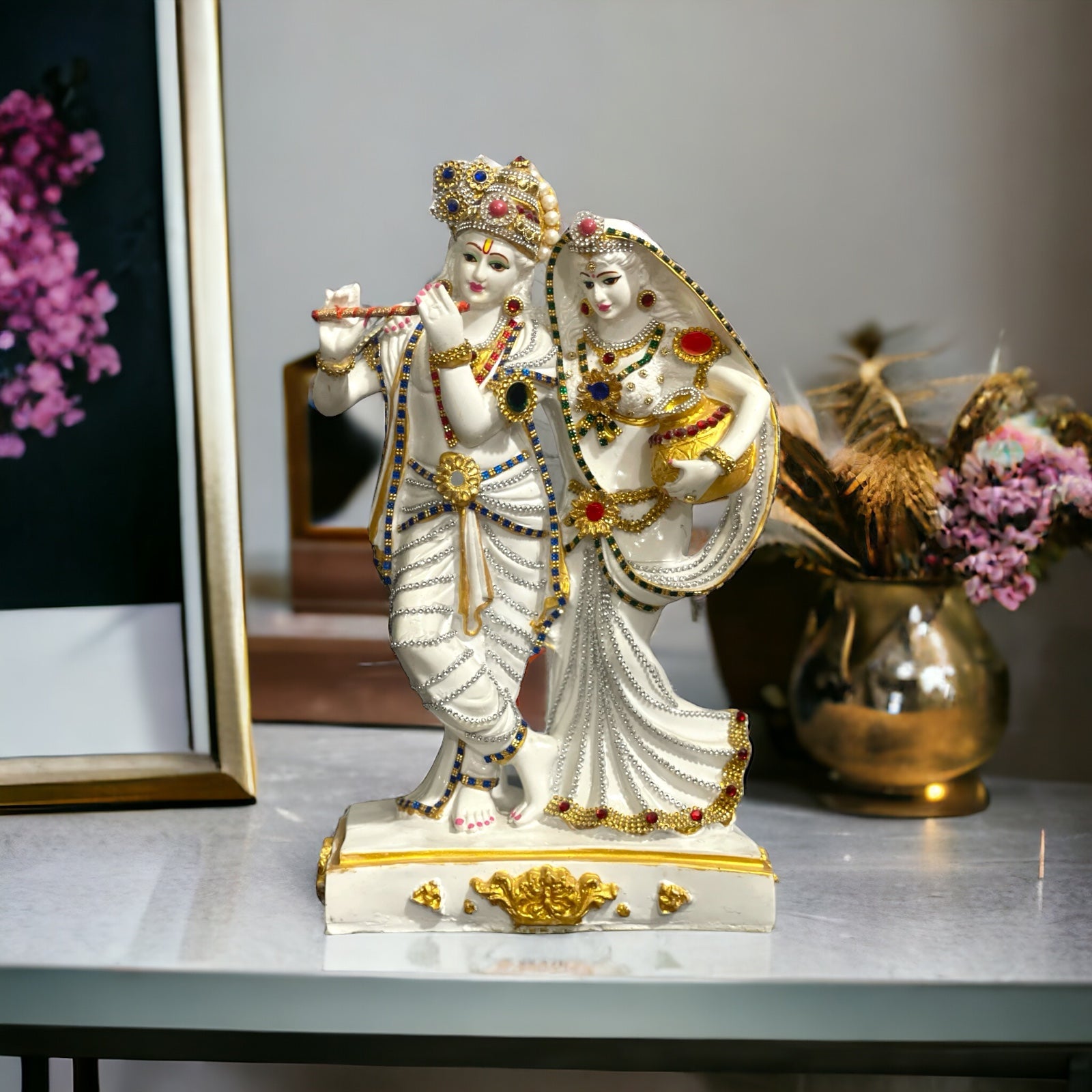 Lord Radha Krishna Marble Statue Radha Matki Murti for Home Pooja Gift Home Decoration H -40 cm