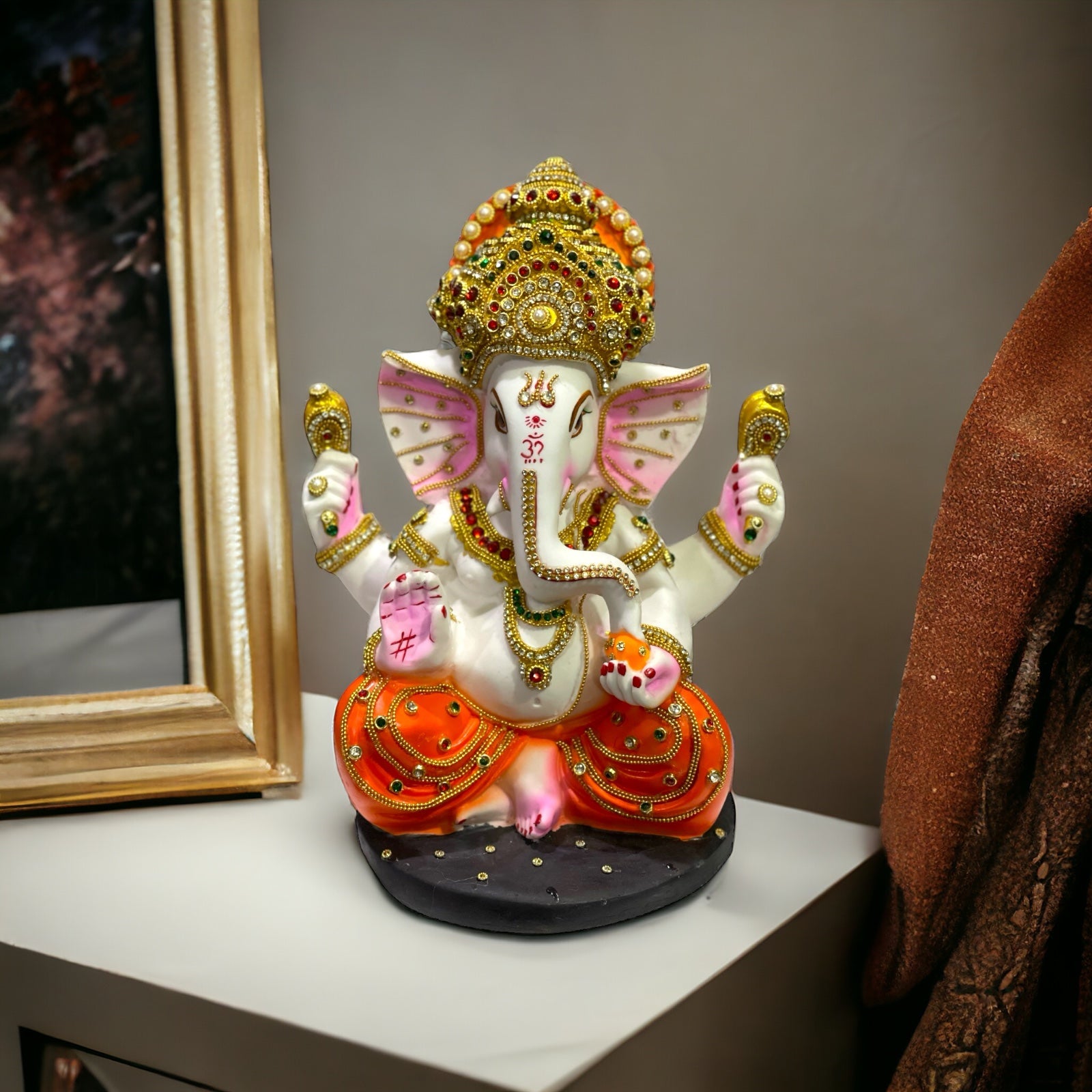 Mukut Ganesha Red Dhoti Murti Ganpati Statue Best Gift For Inauguration H- 31 cm