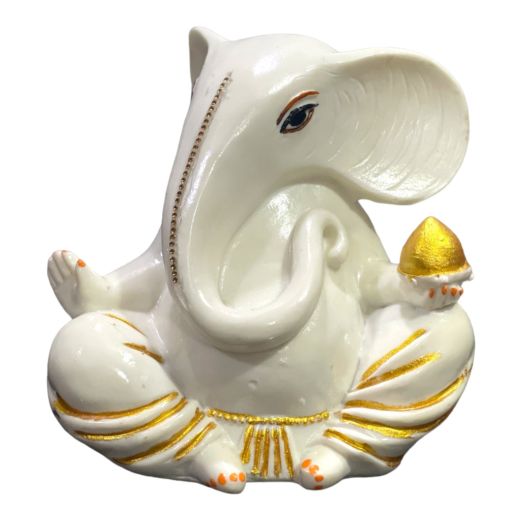 White Marble Ganesha with Modak Murti Statue Figurine for Home Decor H-14 cm