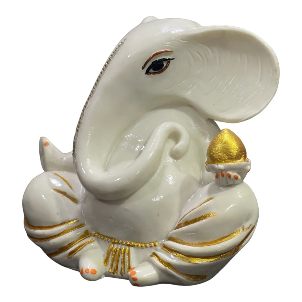 White Marble Ganesha with Modak Murti Statue Figurine for Home Decor H-14 cm