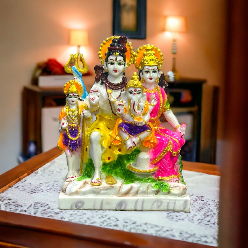 Shiv Parvati Ganesh Kartikey Shiv Parivar Colourful Marble Look Shiv Parivar H 26.5 CM