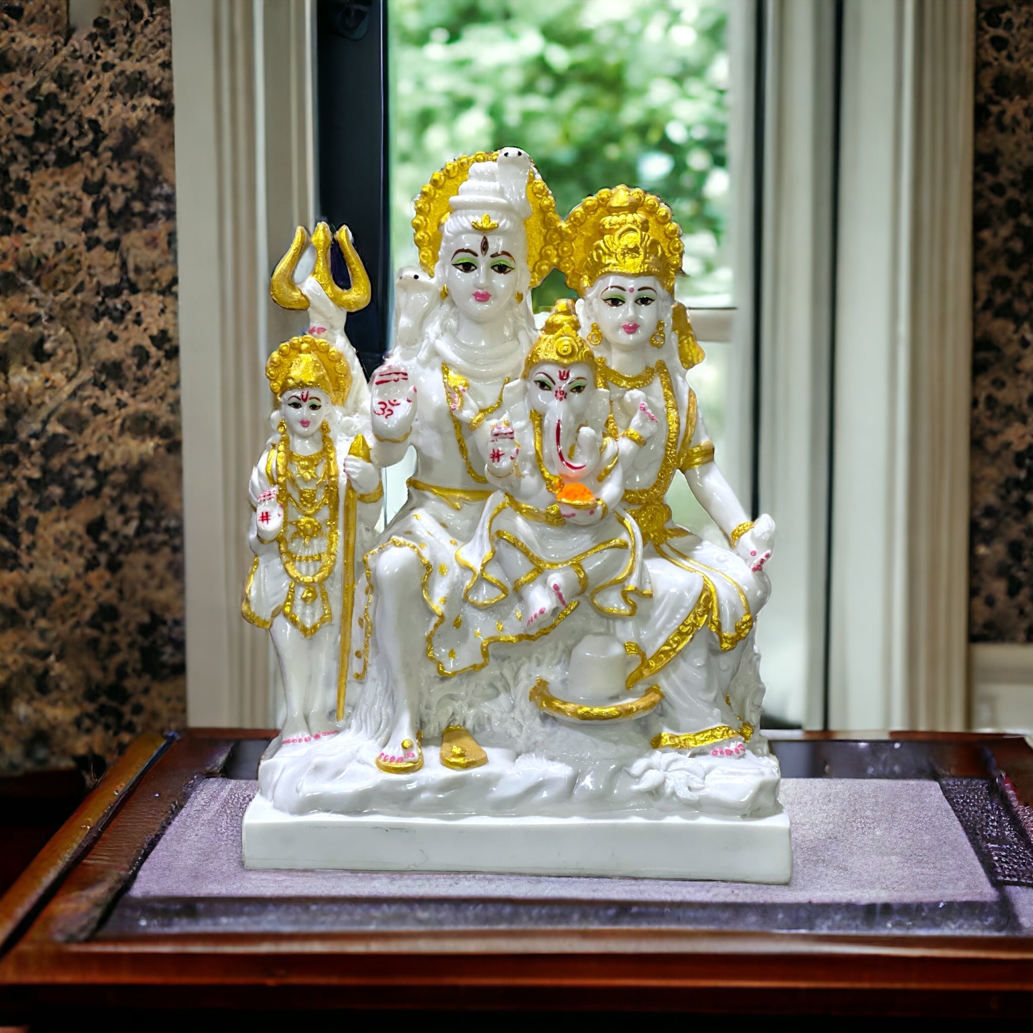 Shiv Parvati Ganesh Kartikeya  Shiv Parivar Marble Look Murti ,H 26.5 cm