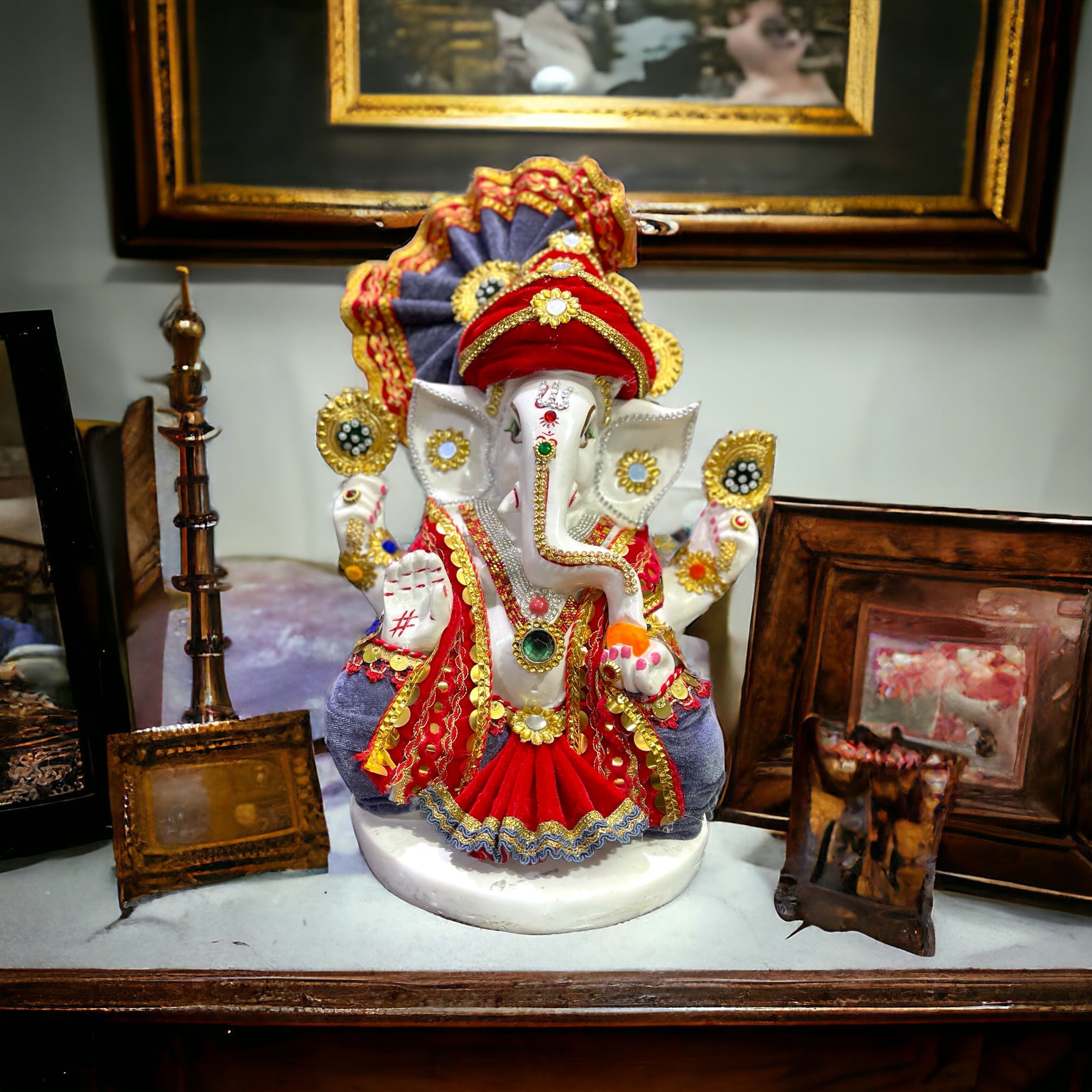 Ganpati Idol With Costume Best Gift For Inauguration, H- 36 cm