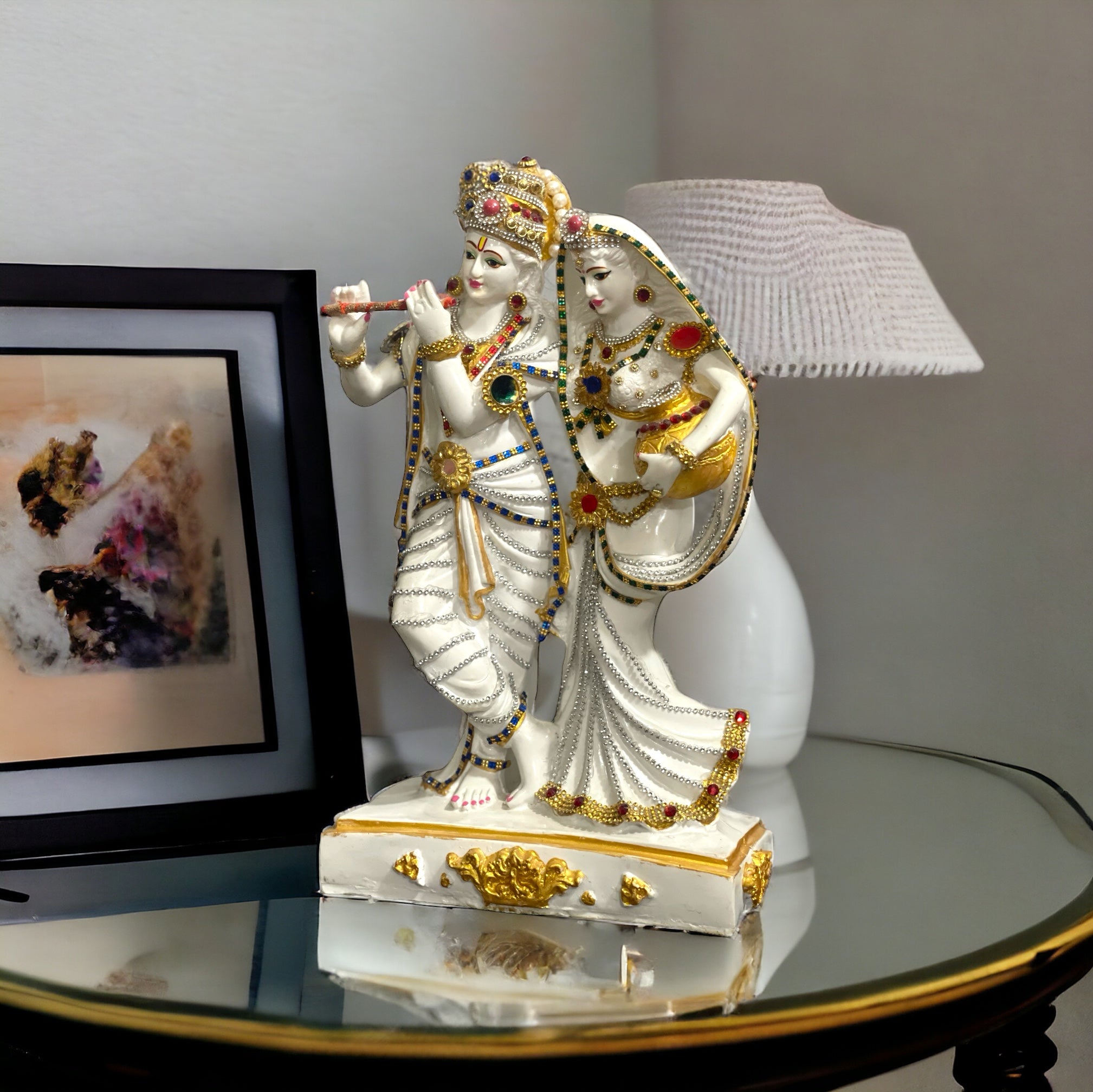 Lord Radha Krishna Marble Statue Radha Matki Murti for Home Pooja Gift Home Decoration H -40 cm