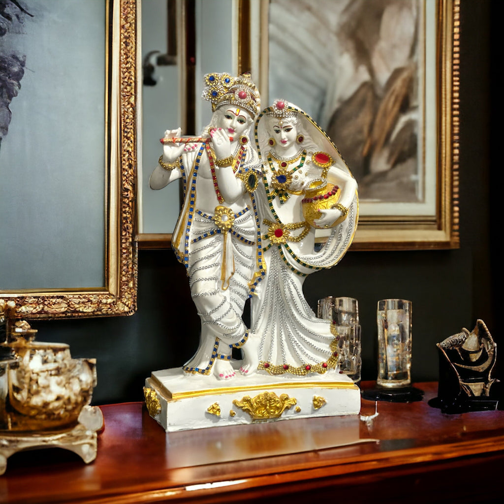 Lord Radha Krishna Marble Statue Radha Matki Murti for Home Pooja Gift Home Decoration H -40 cm