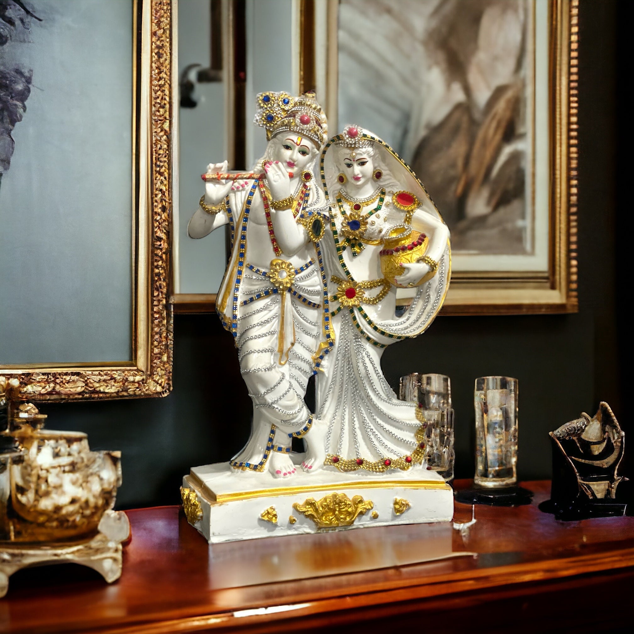 Lord Radha Krishna Marble Statue Radha Matki Murti for Home Pooja Gift Home Decoration H -40 cm