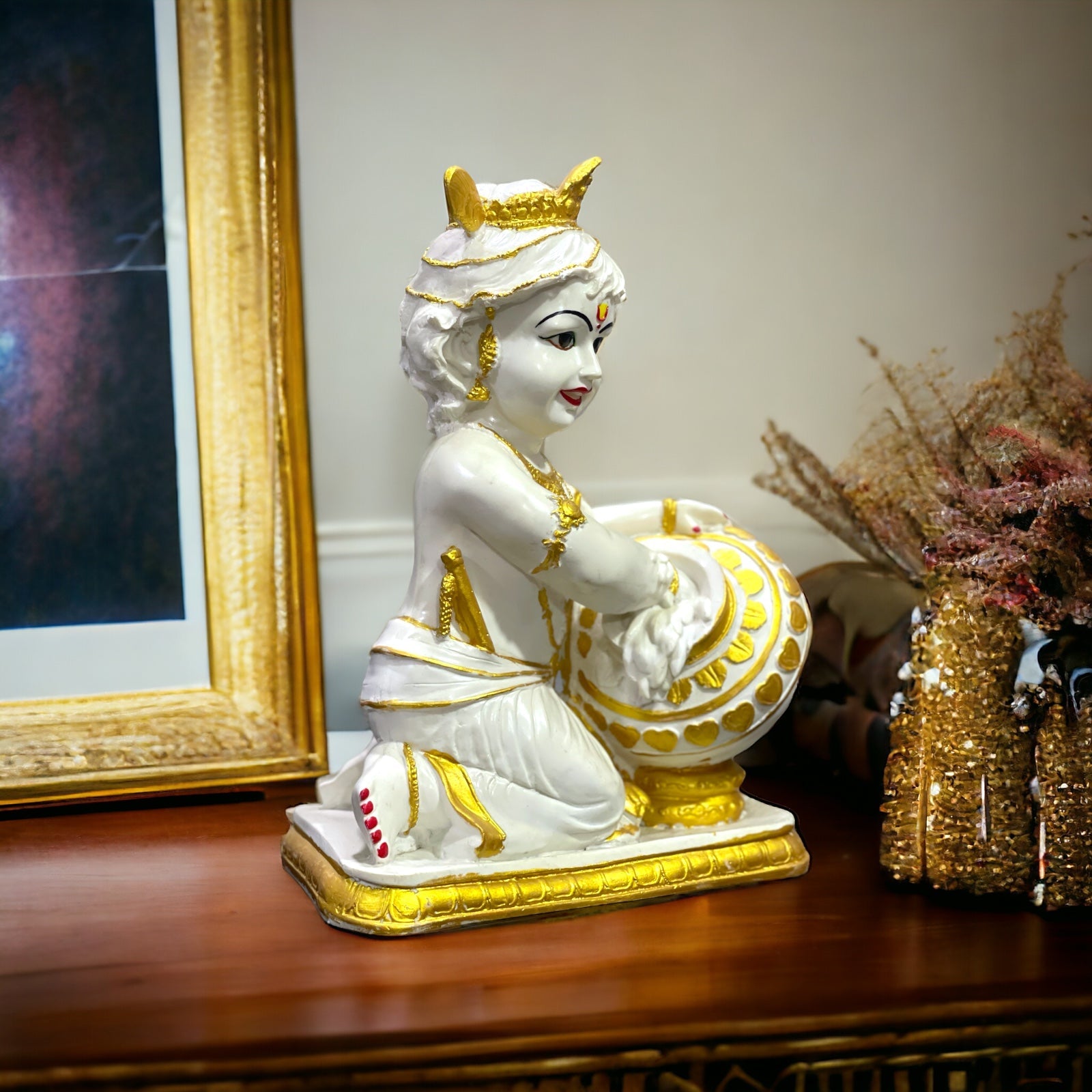 Marble Murtie Lord Krishan Makhan-Chor Idol For Home,H-16 Inches