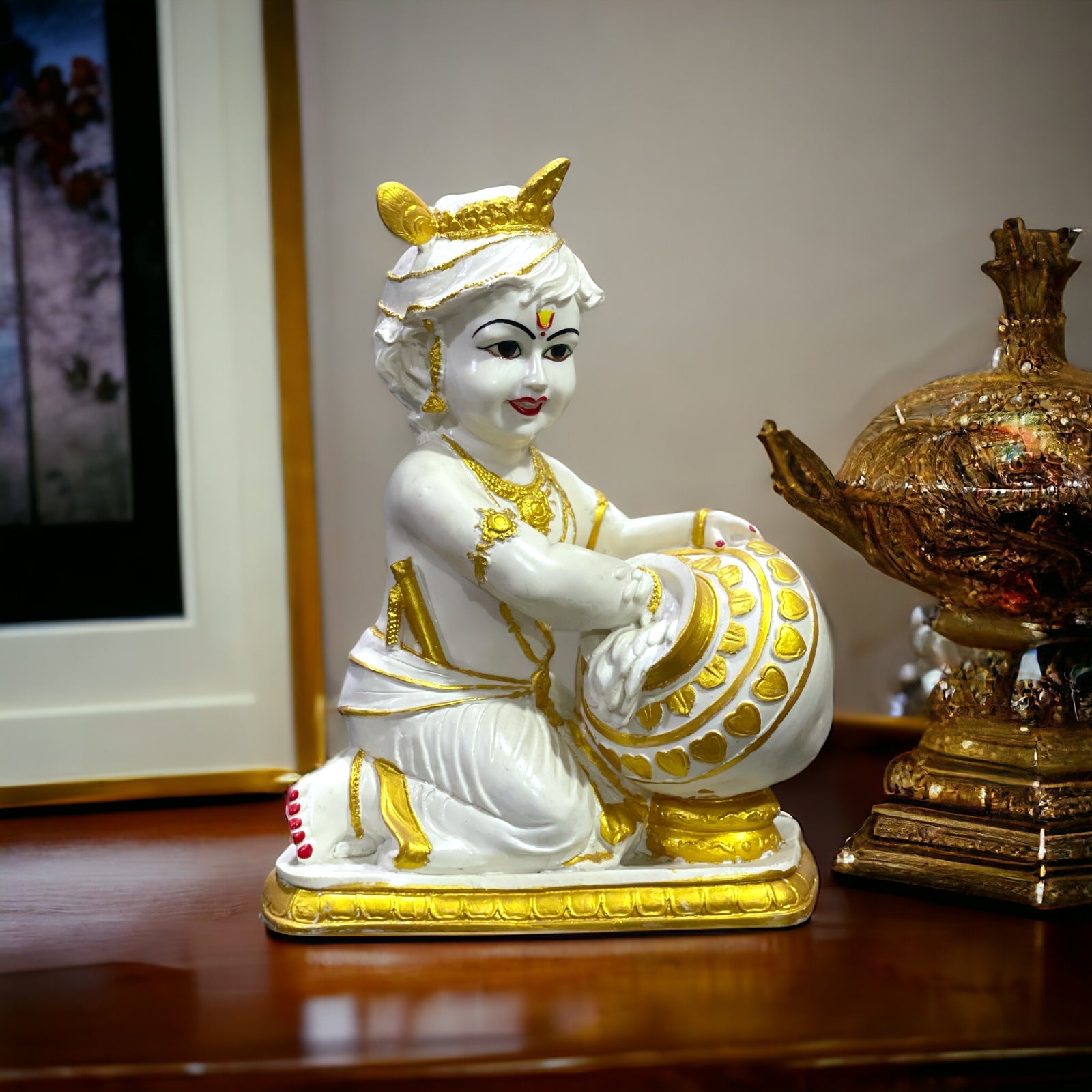 Marble Murtie Lord Krishan Makhan-Chor Idol For Home,H-16 Inches