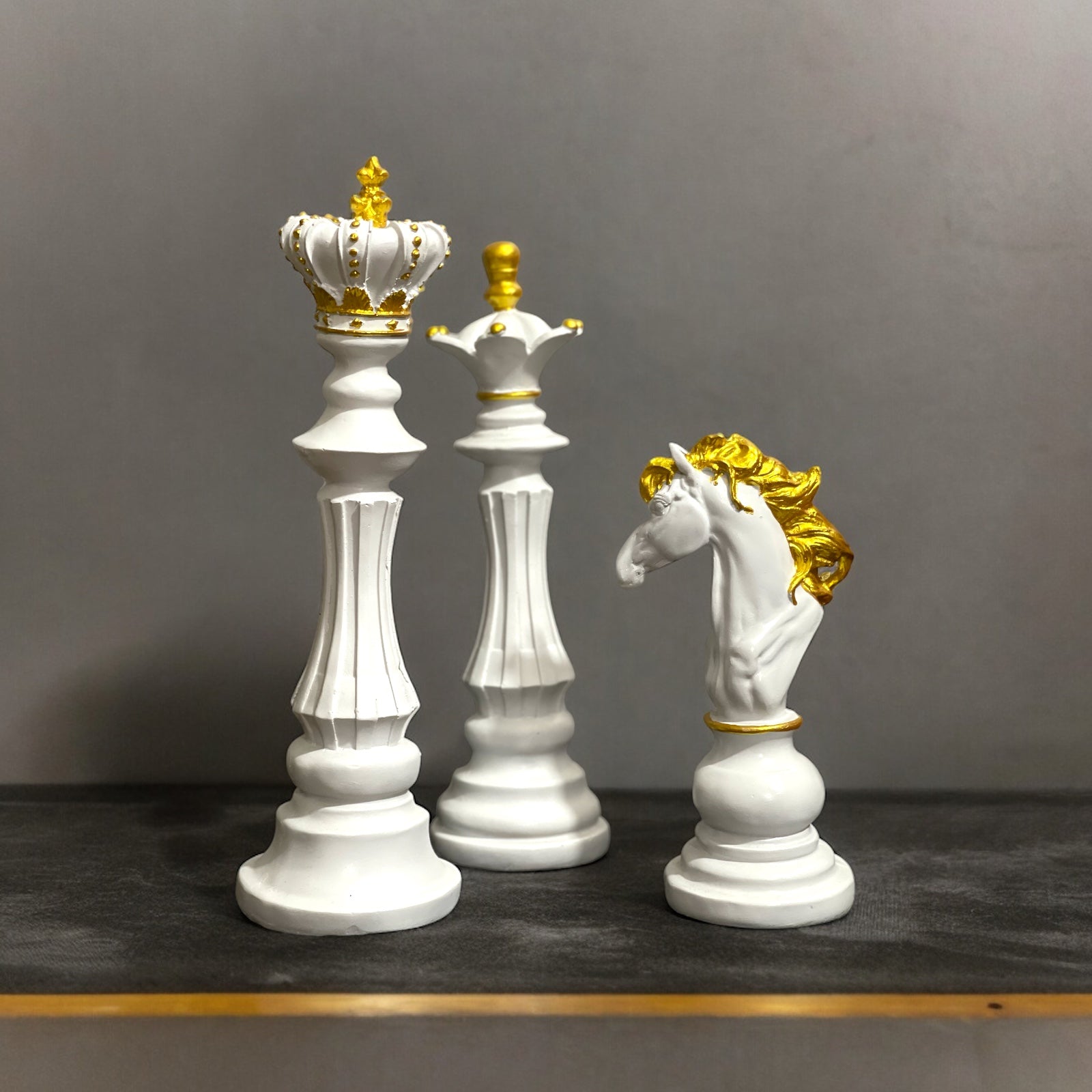 Abstract Creative Chess White Showpiece For Living Room - Set of 3