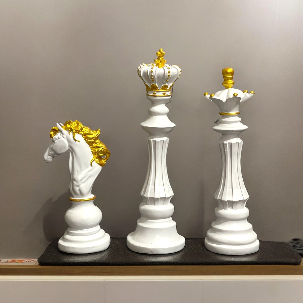 Abstract Creative Chess White Showpiece For Living Room - Set of 3