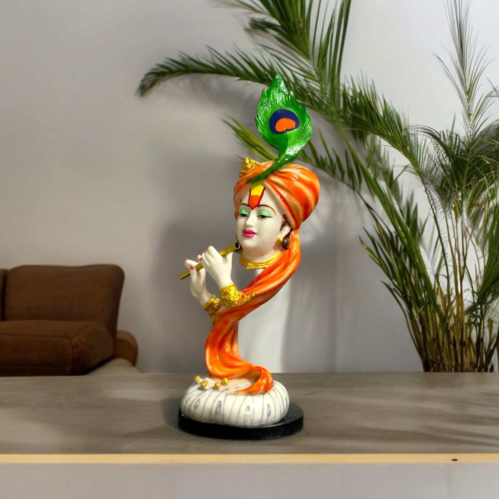 Curved Pankh Krishan Marble Look Colourful Idol, H-33 cm