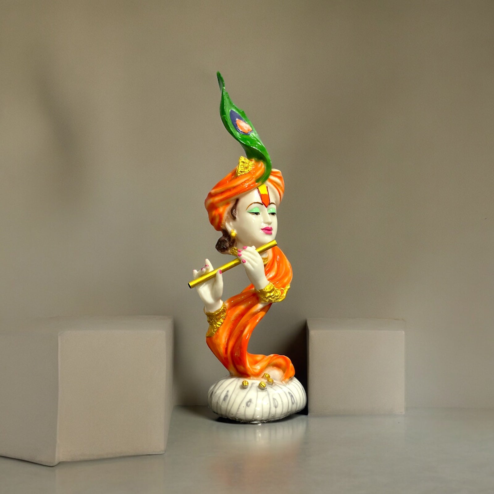 Curved Pankh Krishan Marble Look Colourful Idol, H-33 cm