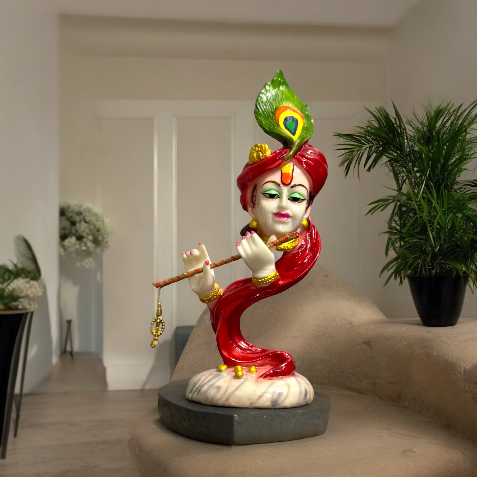 Curved Pankh Krishan Cute Colourful Idol, H-33 cm