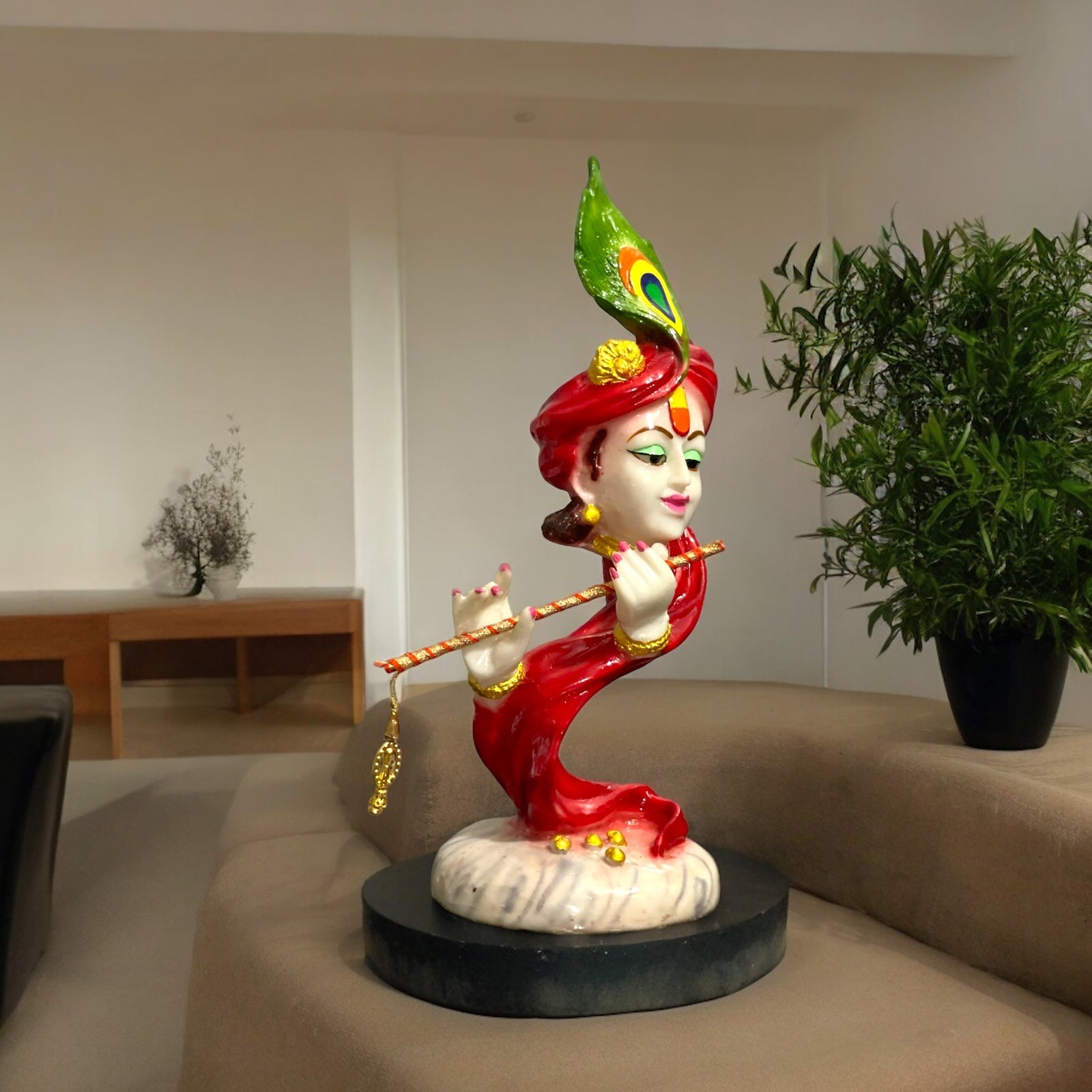 Curved Pankh Krishan Cute Colourful Idol, H-33 cm
