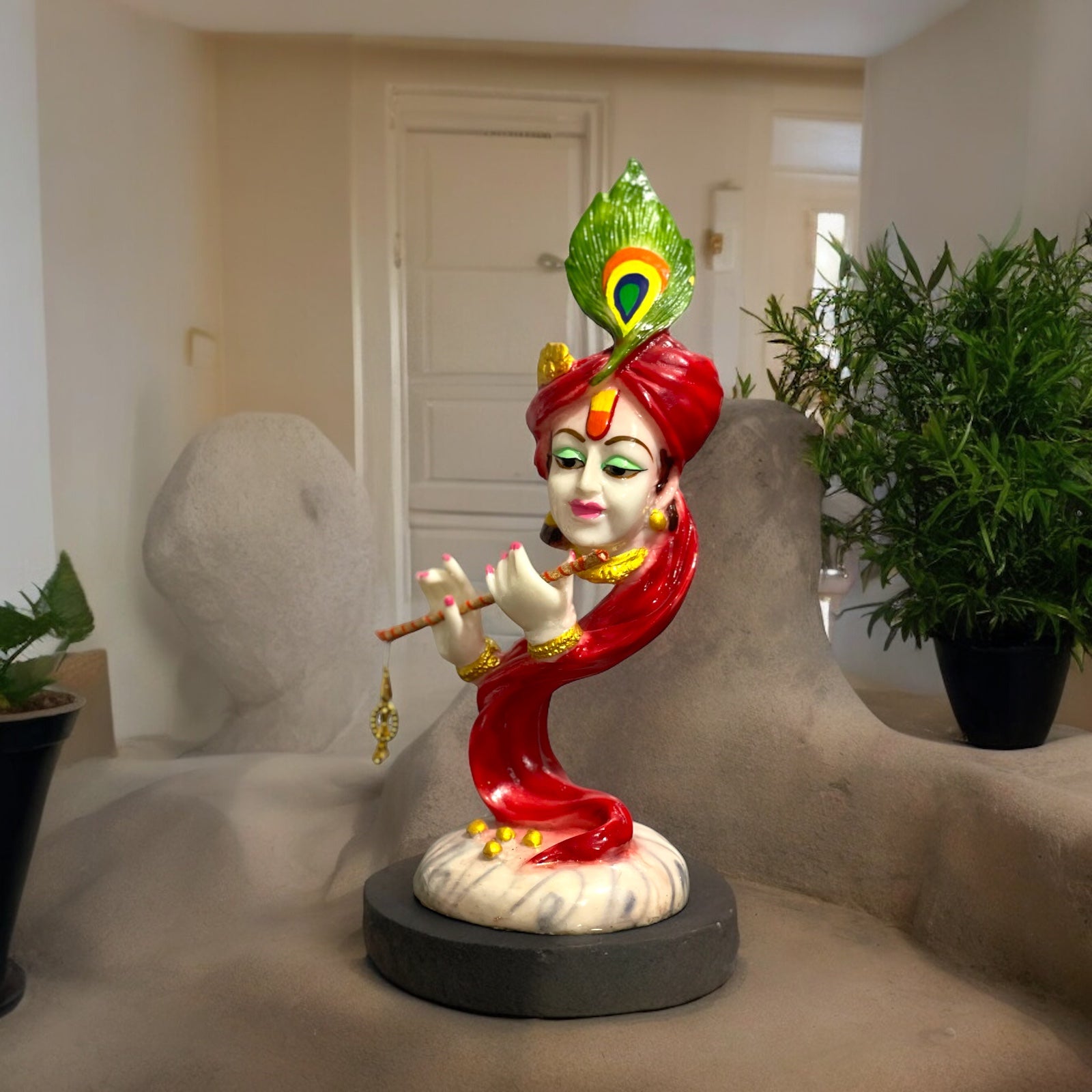 Curved Pankh Krishan Cute Colourful Idol, H-33 cm