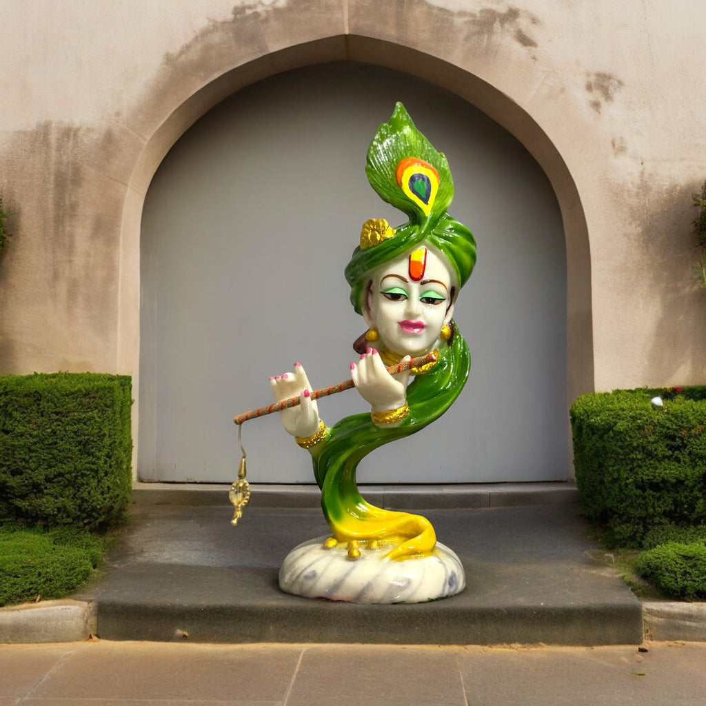 Curved Pankh Hare Krishan Green Colourful Idol, H-33 cm