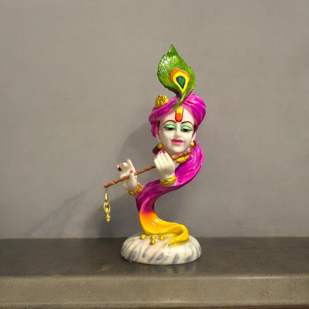 Curved Pagadi Krishan with Basuri Marble Look Colourful Idol, H- 12 inches