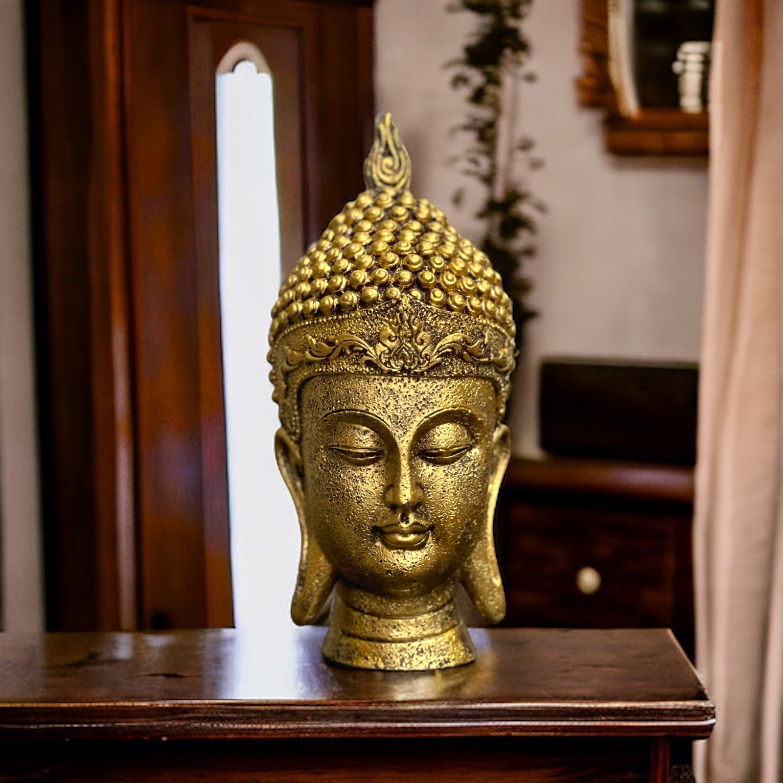 Resin Gautam Buddha Head Idol Face Showpiece  Murti for Home Decor H 21 cm