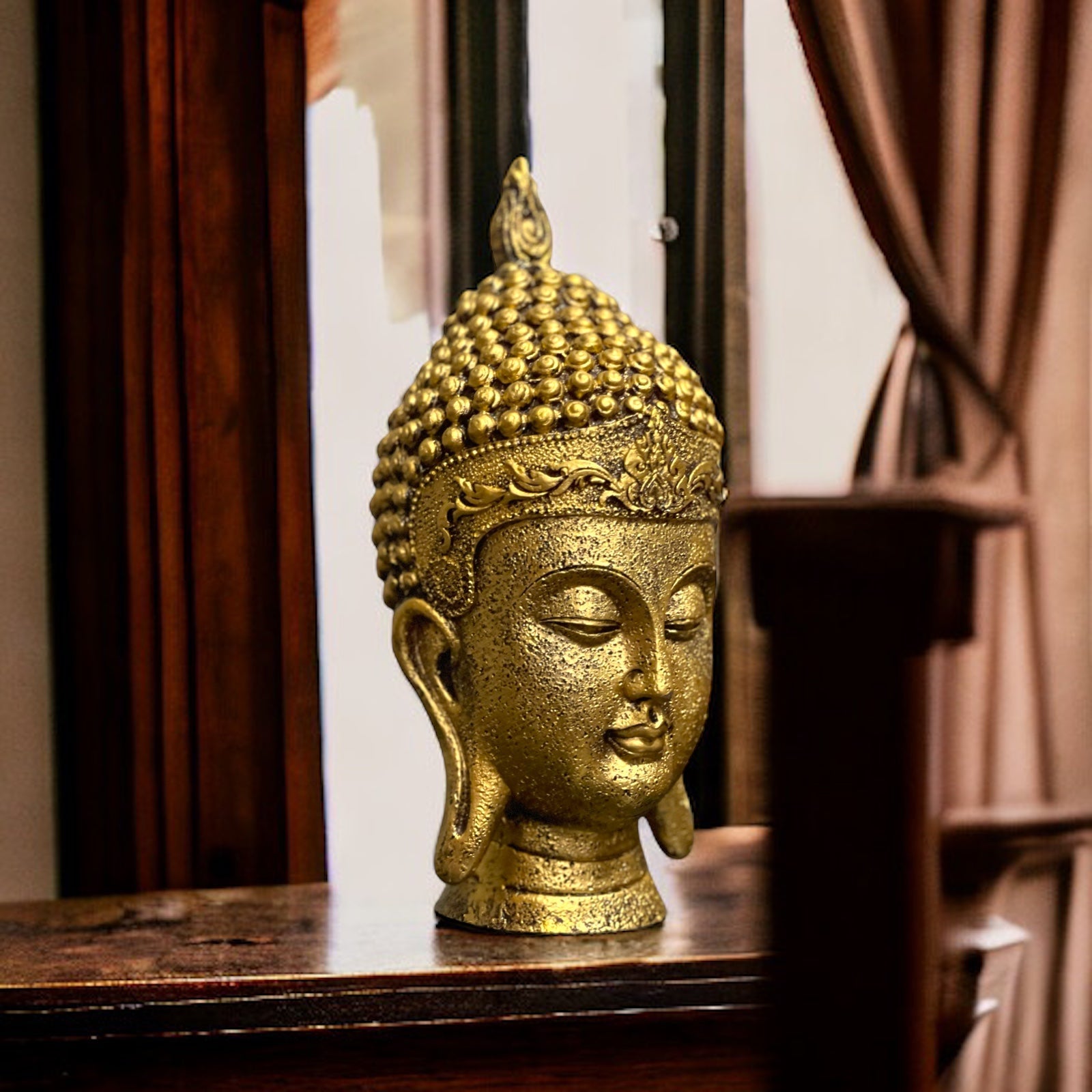 Resin Gautam Buddha Head Idol Face Showpiece  Murti for Home Decor H 21 cm
